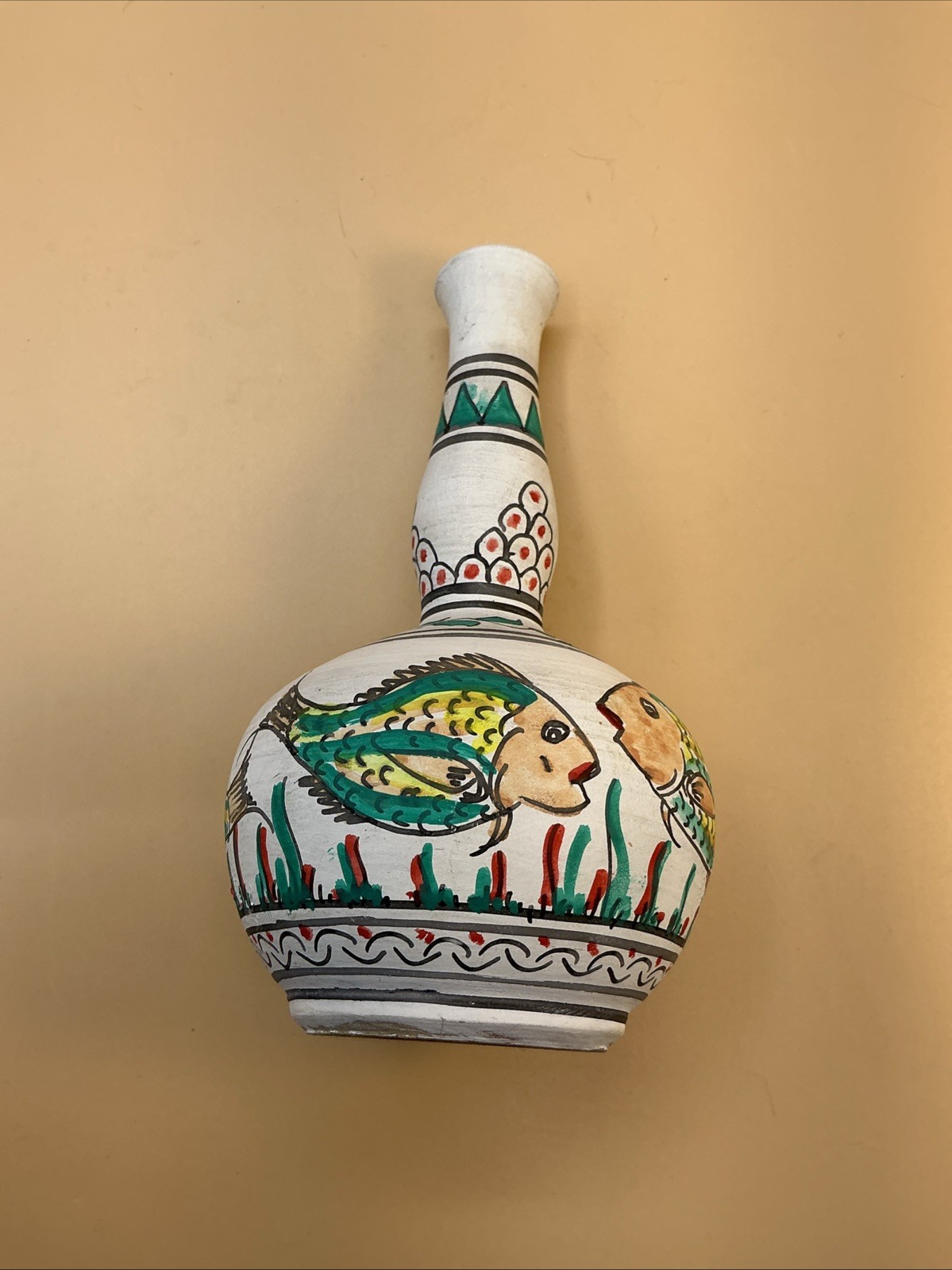 Kalhas Hand-made Pottery Ceramic Vase Brown Tan 1990’s Cyprus Signed Vintage