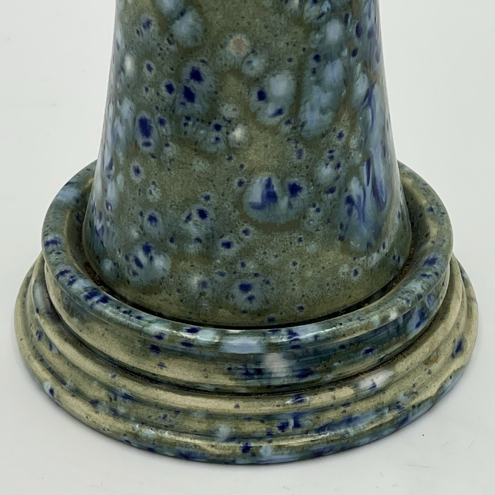 Vintage Large Hand Made Pottery Vase 11″ Blue Green Candle Holder Signed 2005
