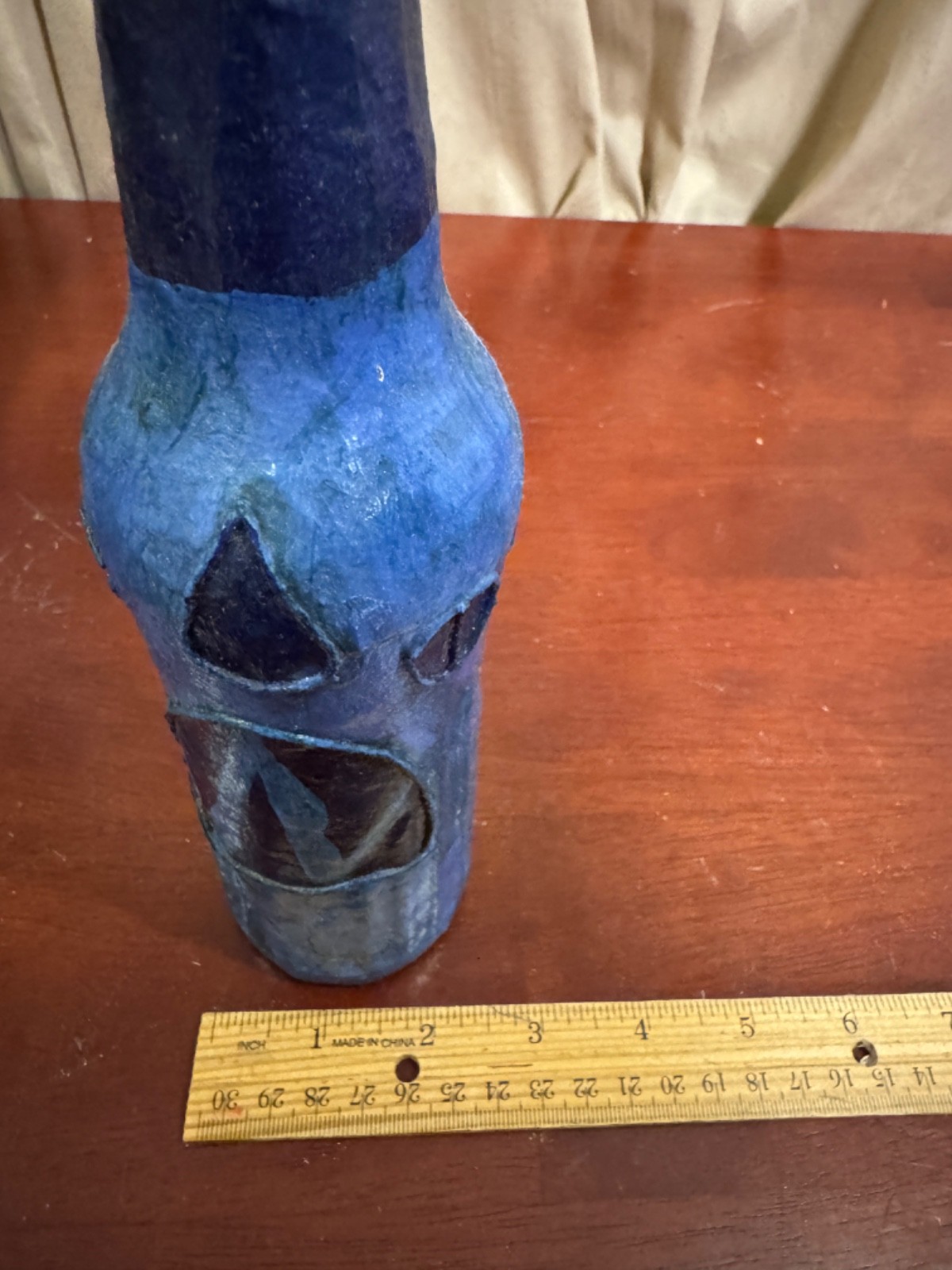 Unique Blue!! Handcrafted Glass Art Fun Monster! 1970s Vintage Bottle!