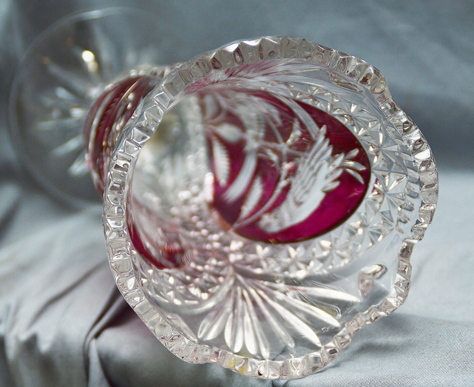 Crystal Vase, Hofbauer Elisabethhütte, Red Bird, 26 cm