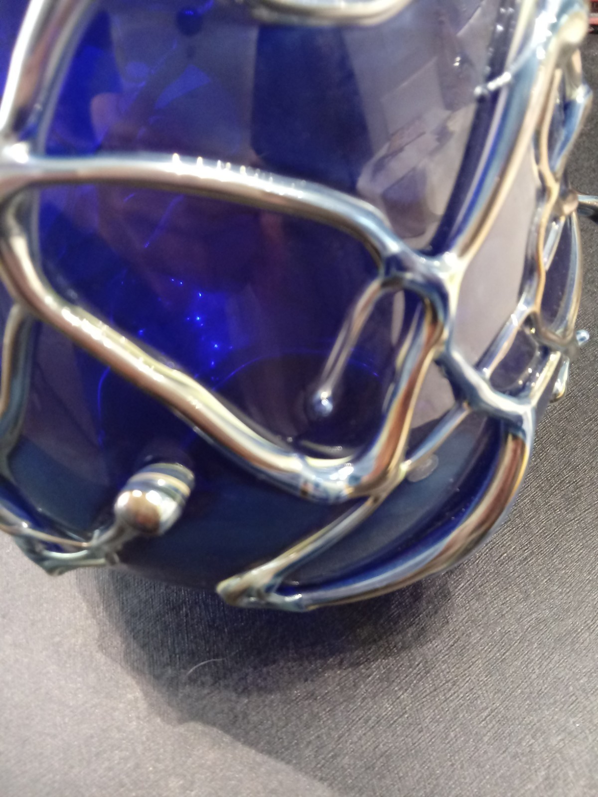 1988 CC Wallers Signed Studio Art Glass Cobalt And Silver Vase 7 Inches Tall