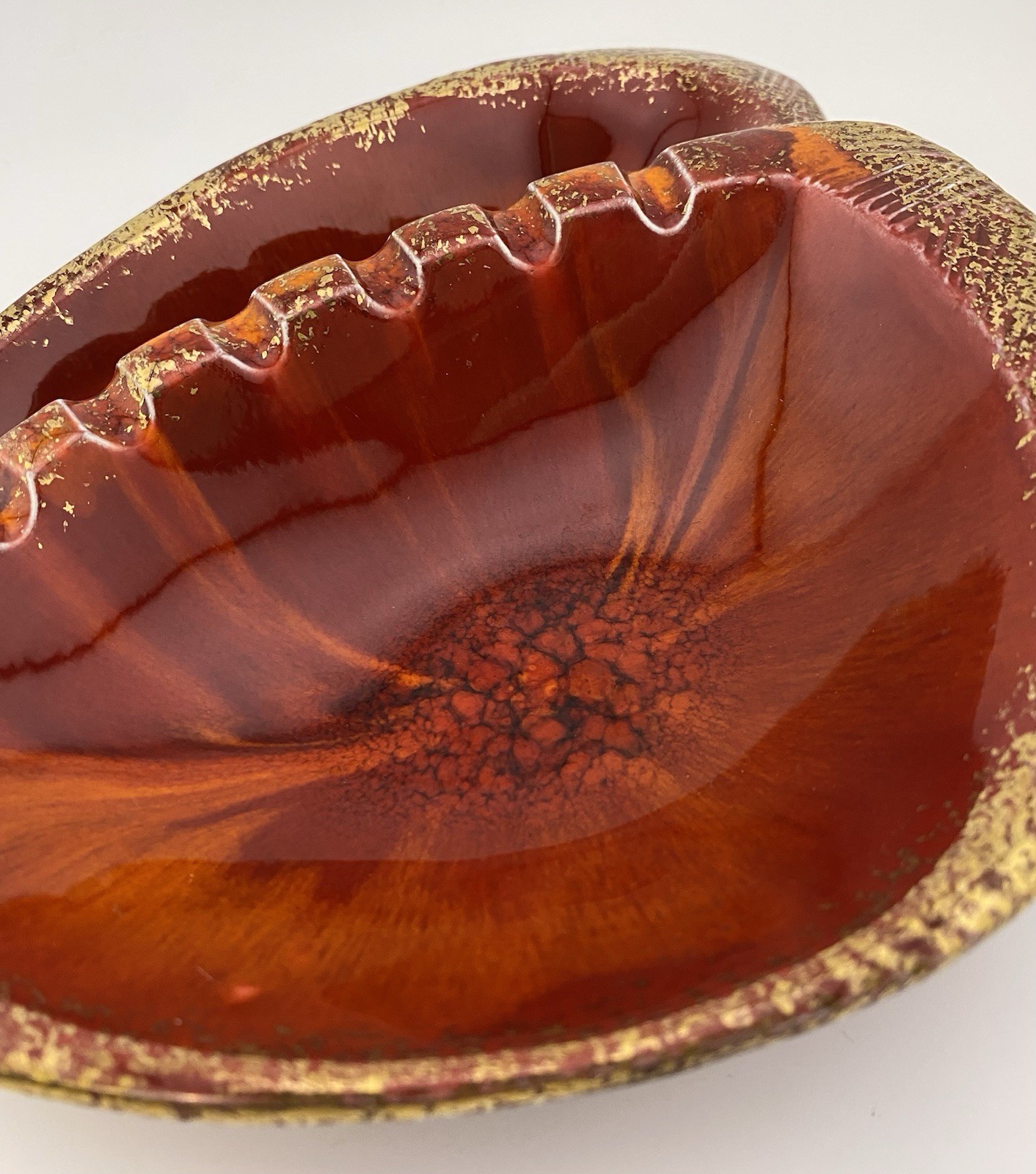 1960’s MCM Red Orange Gold Trim California Original Pottery Ashtray Retro