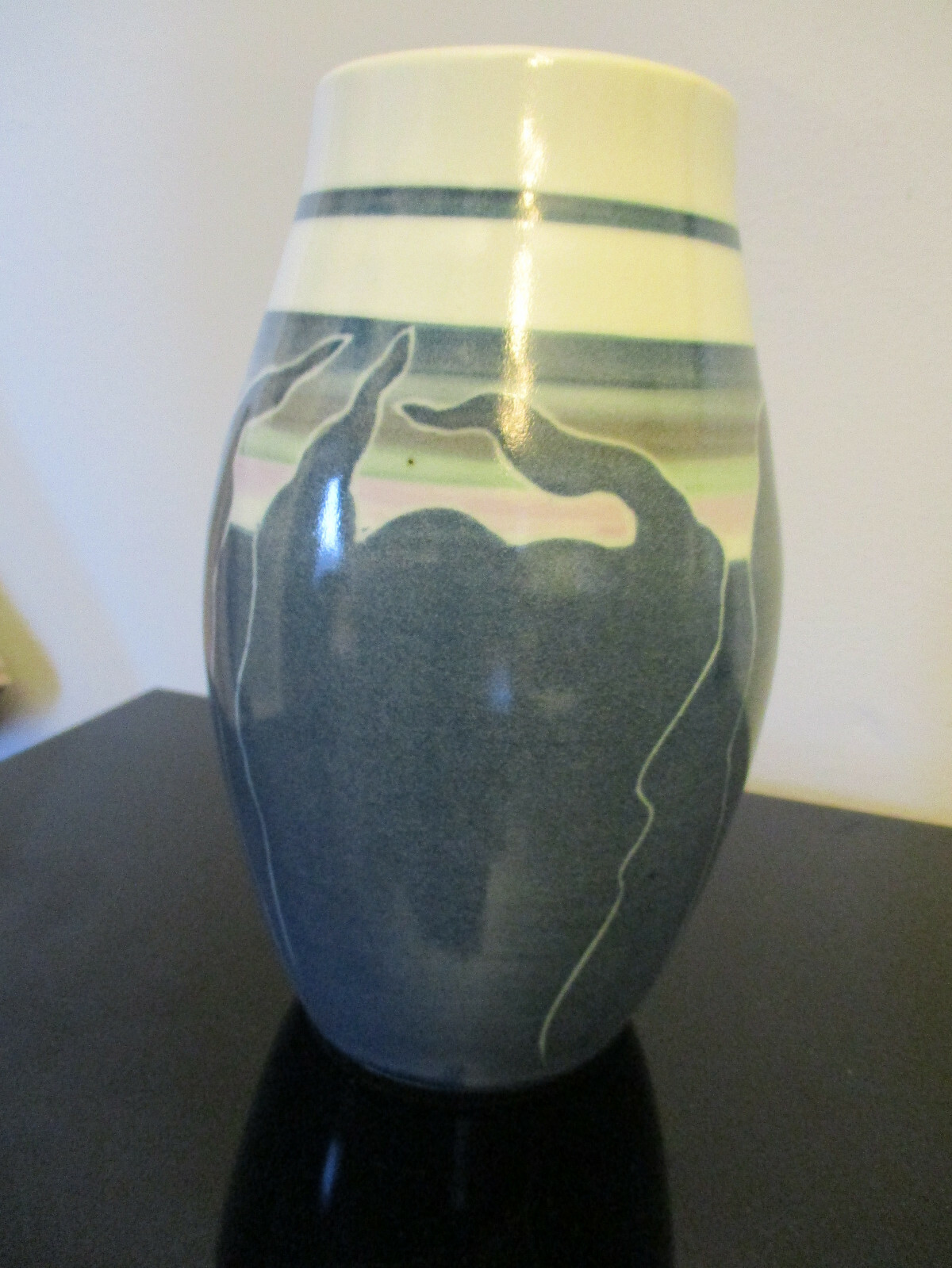Modern Contemporary Studio Art Pottery Abstract Glazing Banded Vase Signed!