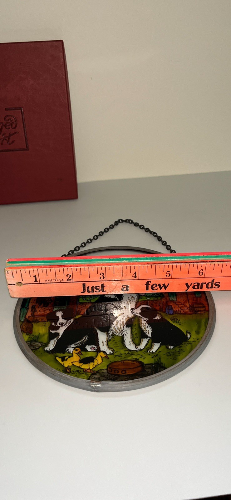 Winged Heart Glass Suncatcher w/Pewter Frame Collie Dog w/Pups Scotland Cumbria