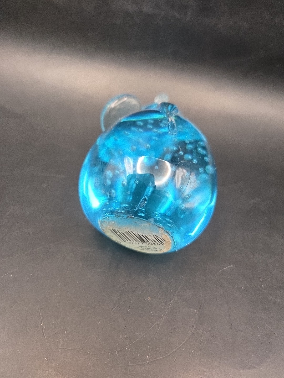 Vintage Clear Blue Glass Elephant Trunk Up Figure Controlled Bubbles Paperweight