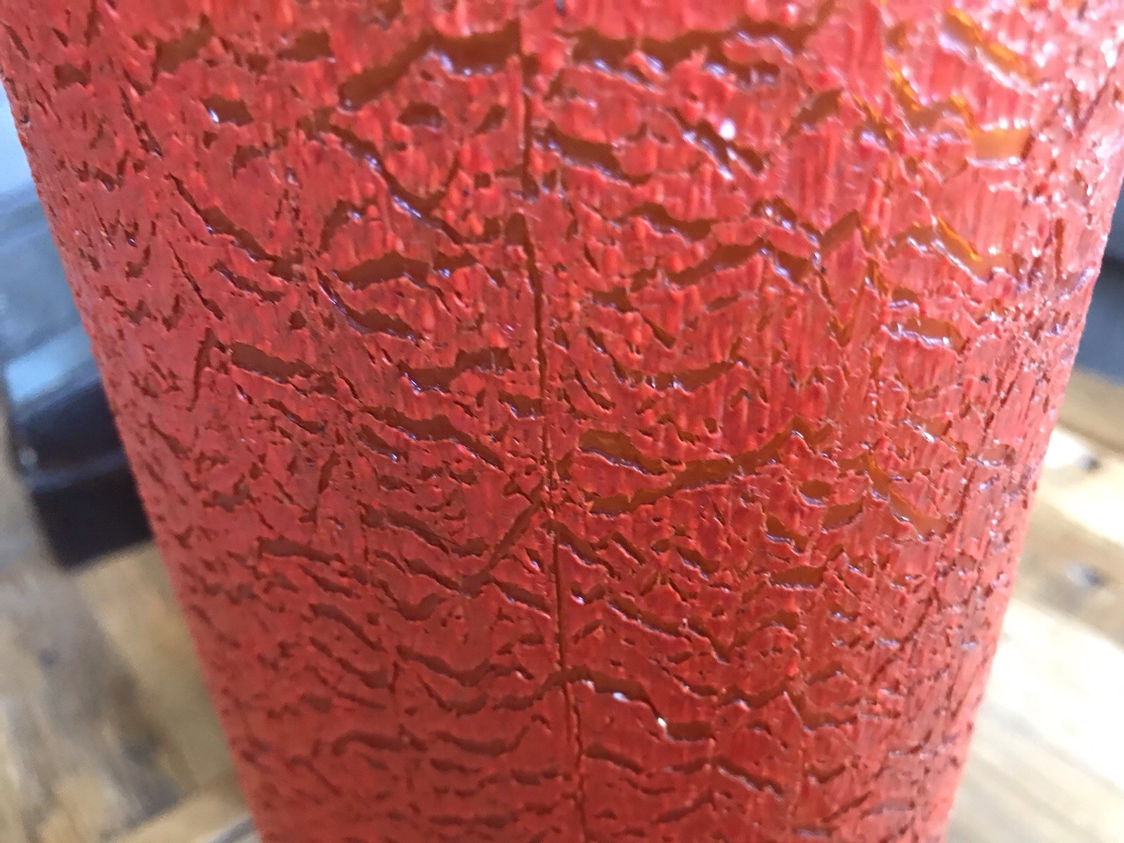 Vintage Orange Glass Vase Large Heavy Rare Amber And Red Textured Crackle Finish
