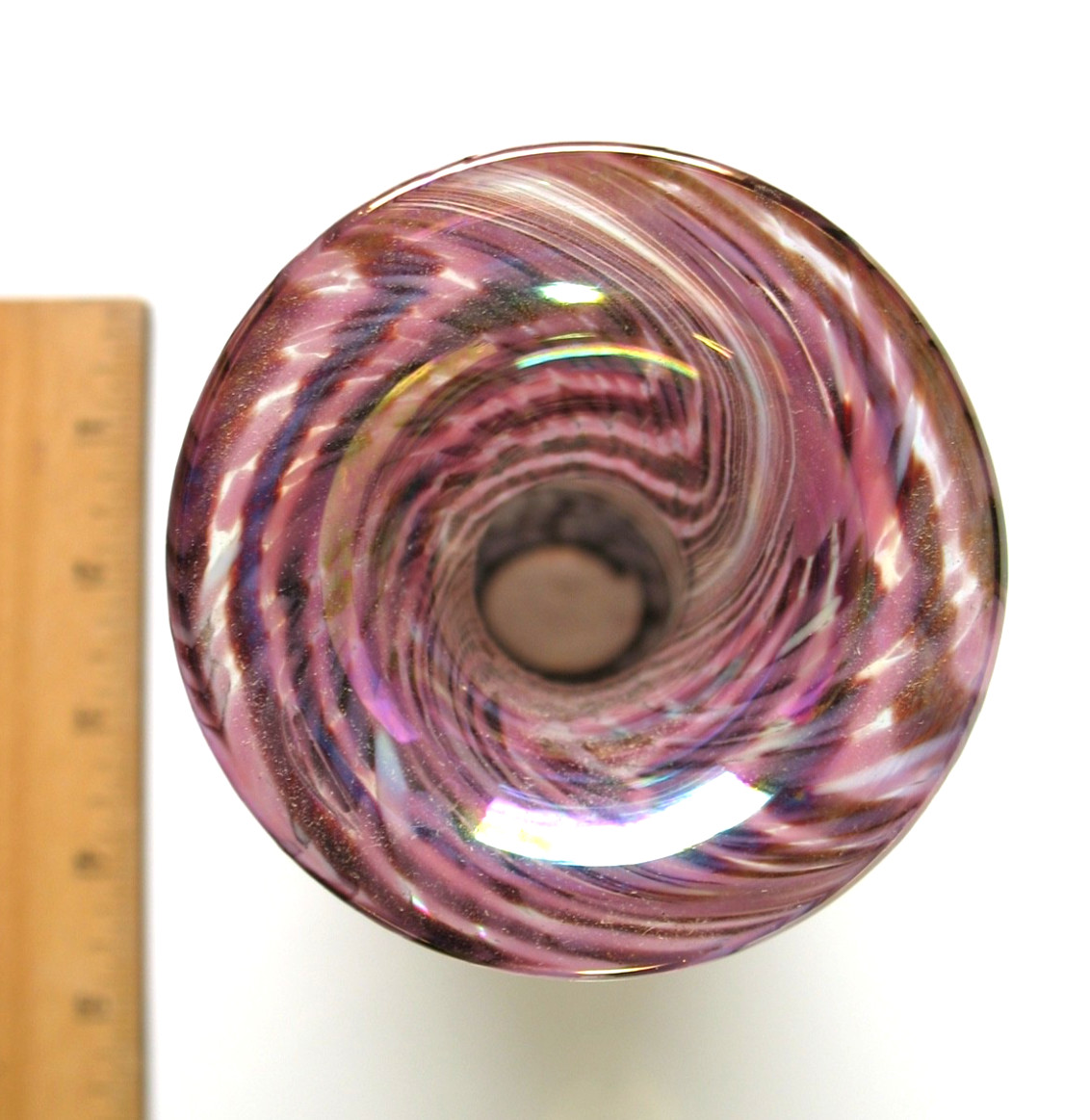 VTG MT ST HELENS ASH Vase Purple Iridescent Swirl Art Glass 1987 MSH Feathered
