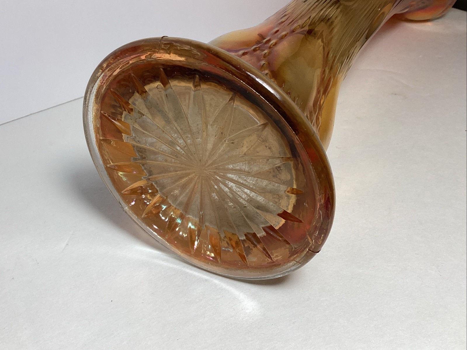 Imperial Glass Beaded Bulls Eye Marigold Swung Vase W Flower Like Top 11’’