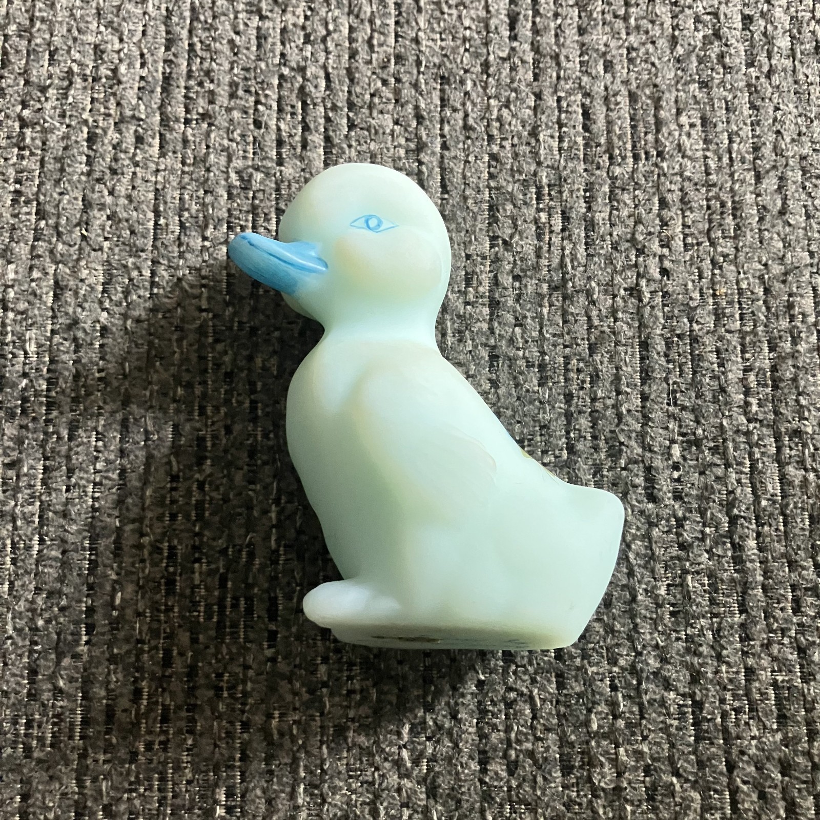 Vintage Fenton Satin Glass Hand Painted Blue Rose Blue Satin Duck Duckling 3.5″