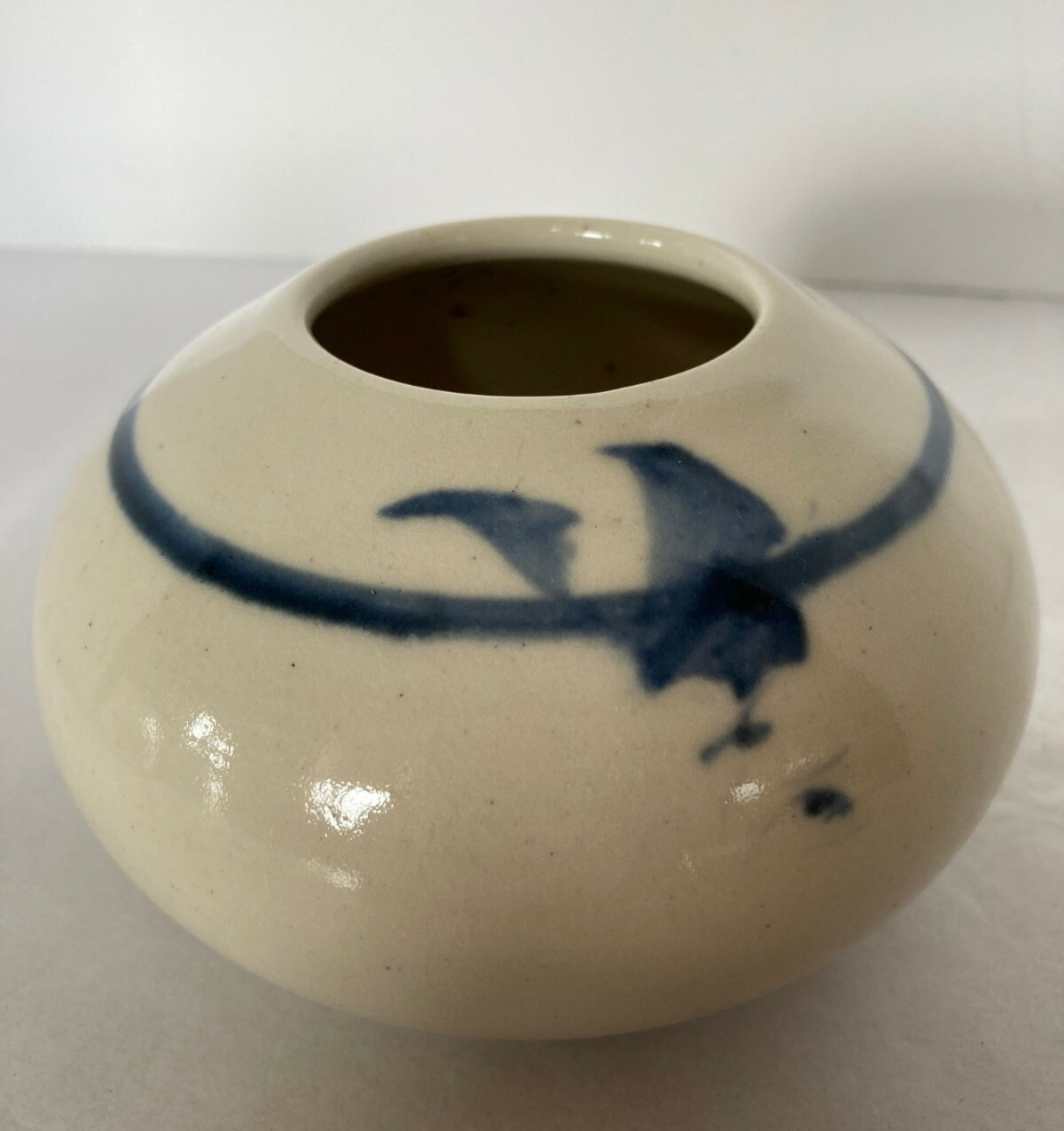 Signed Artist Marguerite Studio Pottery Art 5″ x 3″ Rose Bowl Vase Blue Design
