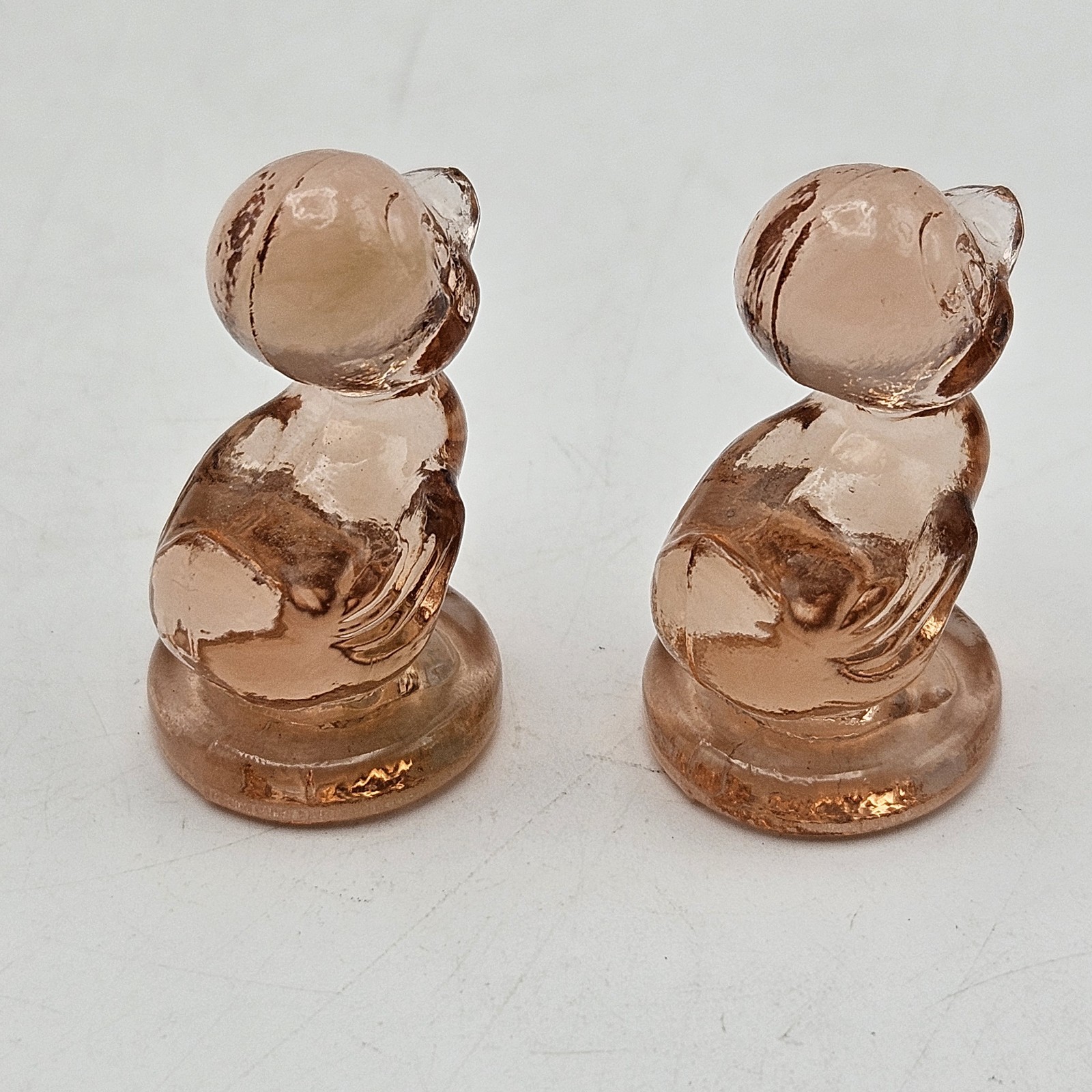 Boyds Glass ~ PAIR ~ Debbie Duck Ducklings ~ Light Rose ~ 1 1/2 inches