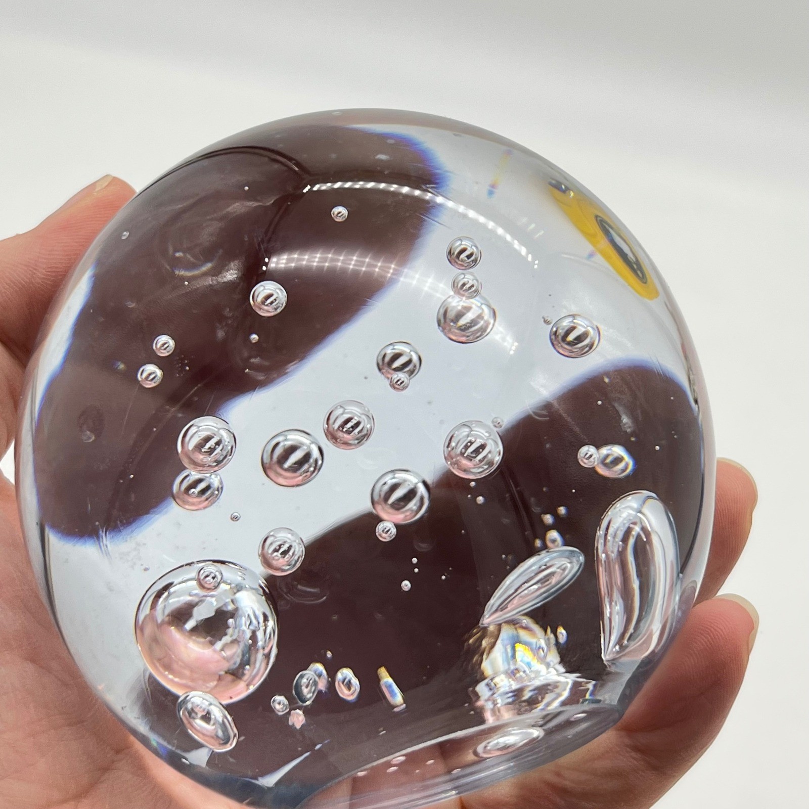 Vintage Clear Controlled Bubble Art Glass Paperweight 3 Inch Spherical Orb