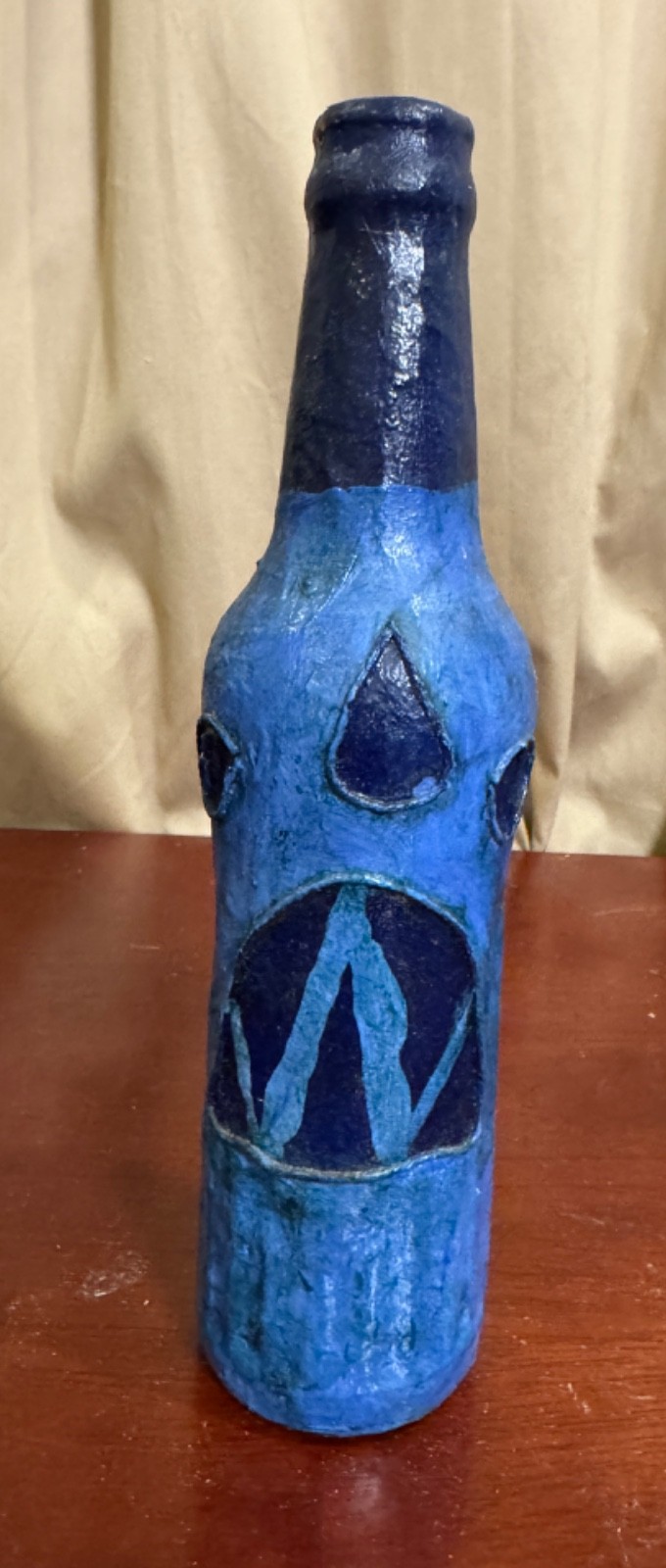 Unique Blue!! Handcrafted Glass Art Fun Monster! 1970s Vintage Bottle!