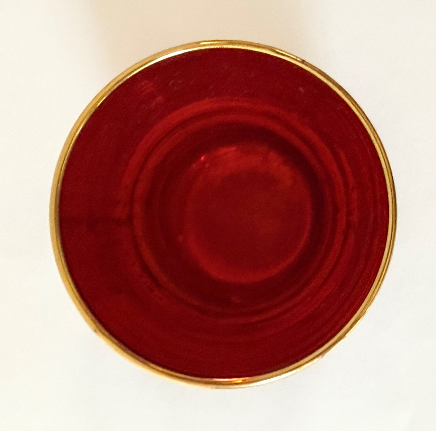 Bohemian Czech Small Bud Vase Red Gold Gilding Hand Blown Painted Flower Relief