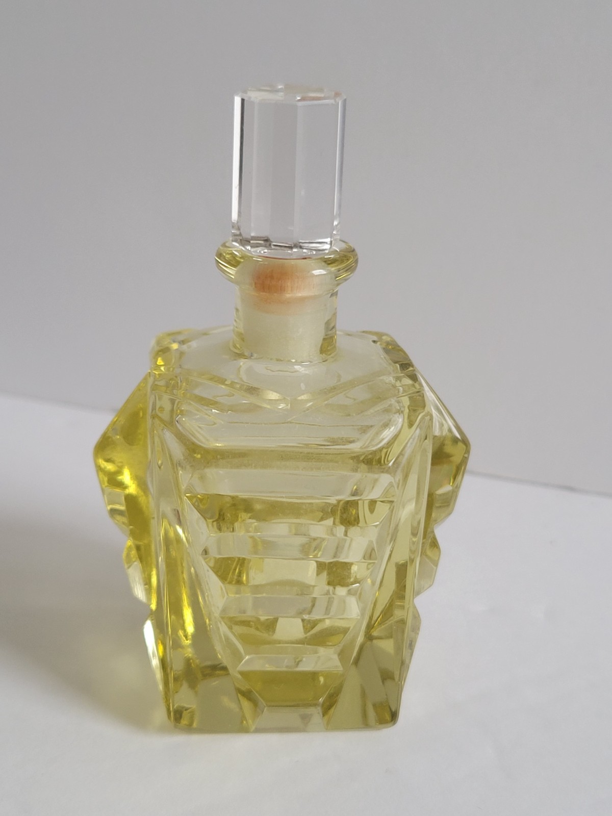 1930s Art Deco Yellow Stacked Glass Perfume Bottle Bohemian Czechoslovakian Vtg