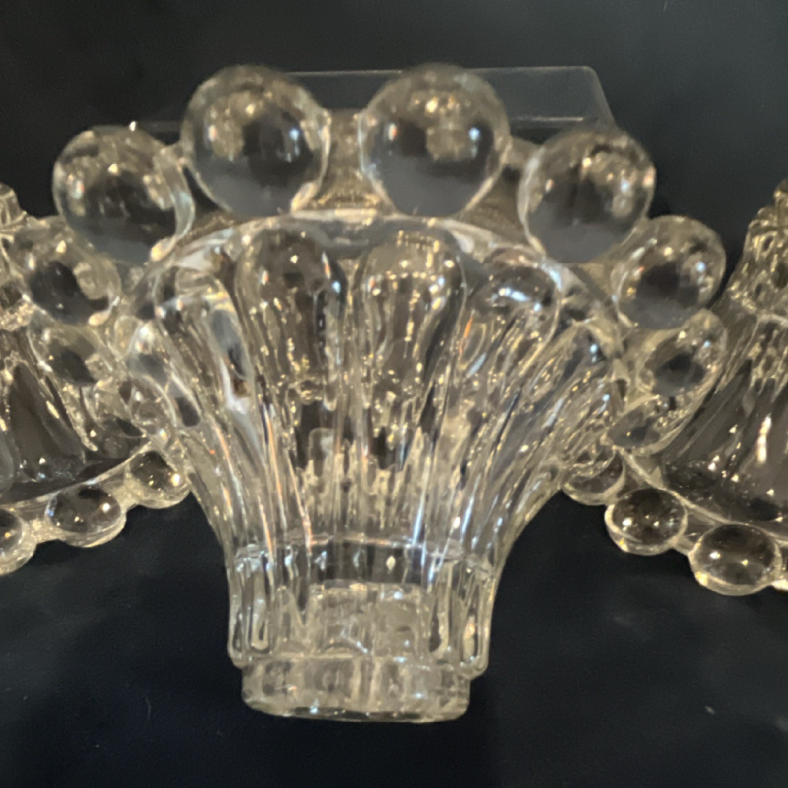Set of 4 Clear Glass Candle Holders Beaded Edge Decorative Pressed Glass