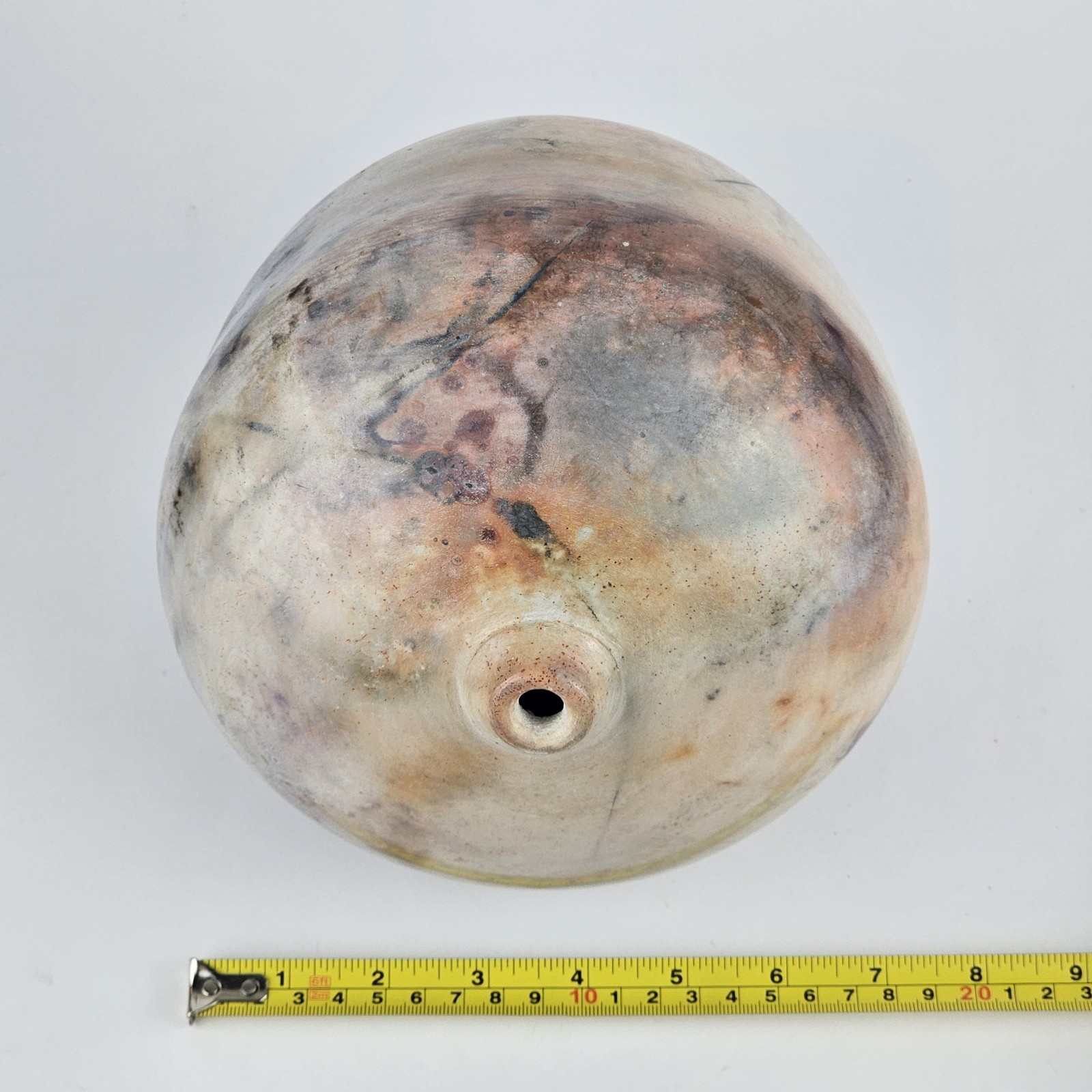 Signed Studio Pottery Raku Pit Fired Orb Bud Vase Art Ceramic