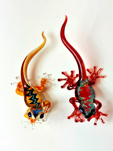 Blown Glass Lizards Red and Yellow