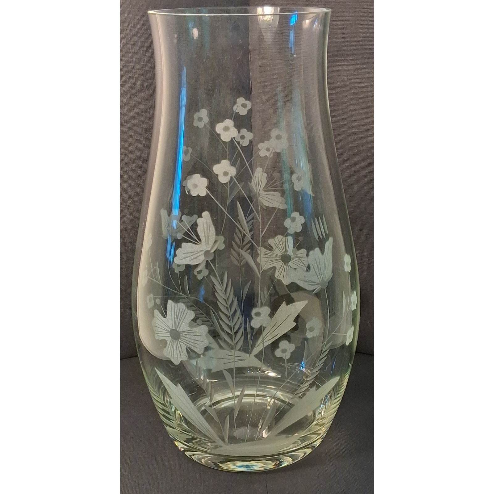 Vintage Romanian Lead Crystal Vase 12″ RAG7 Etched Frosted Flower Wheat Glass