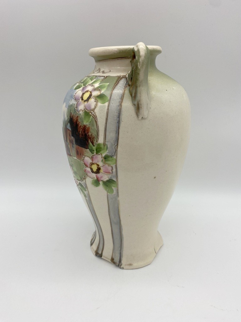 Antique Vase Hand Painted made in the late 1800’s pre 1921 Floral 10 1/4″ tall