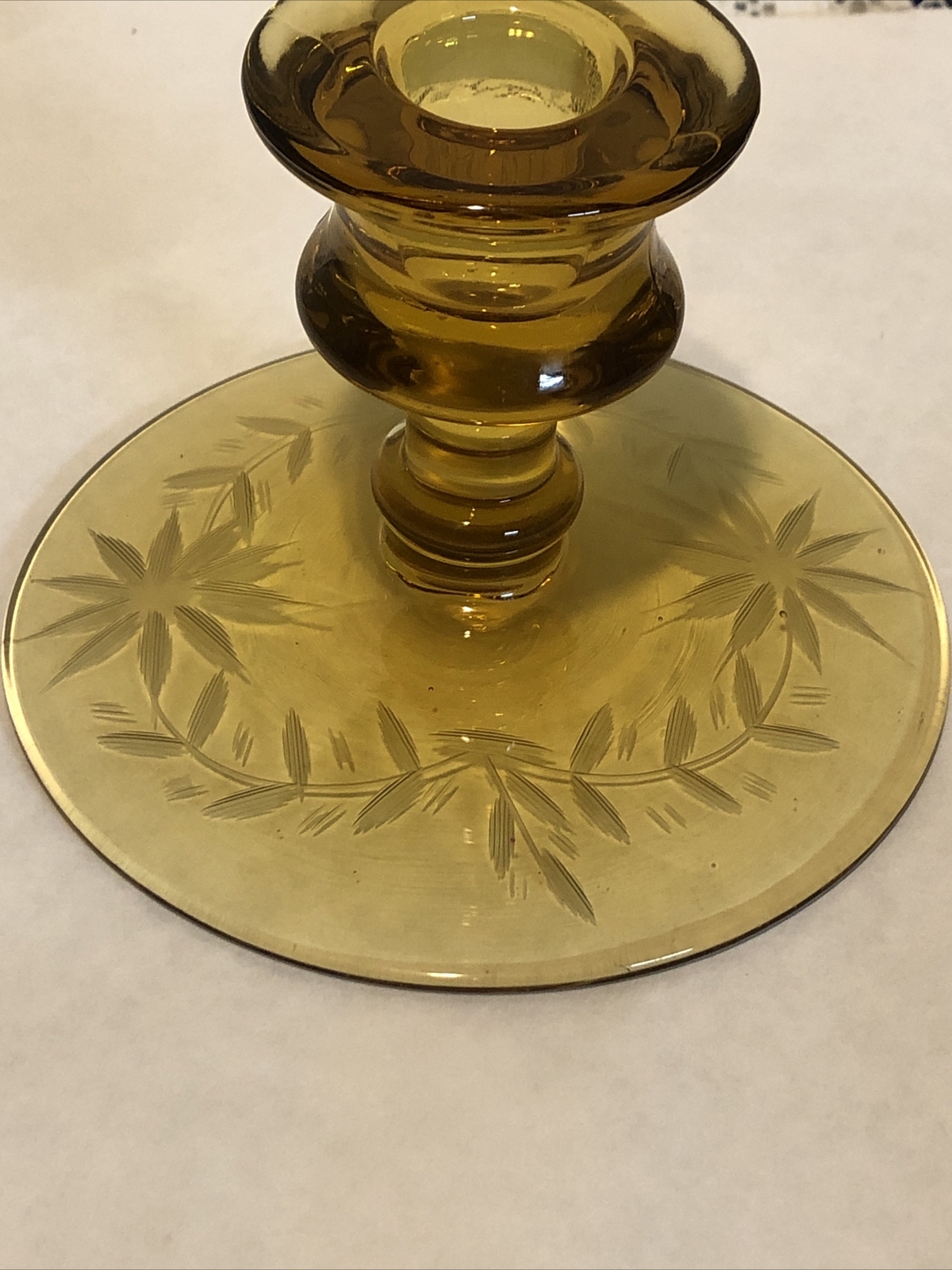 Vintage Depression Glass-Amber Wheel Cut Candlestick Holders