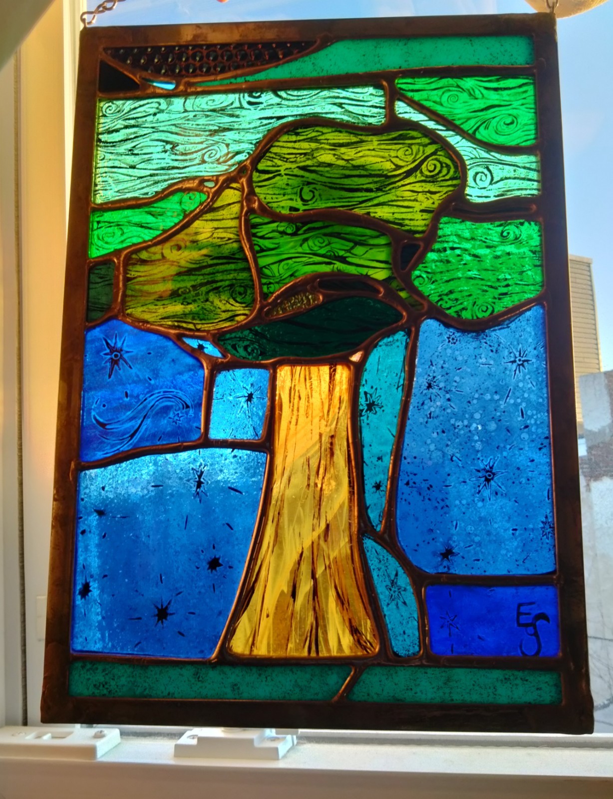 Whimsical Tree 10″X15″ Contemporary Stained Glass By Jessica Joy Myers