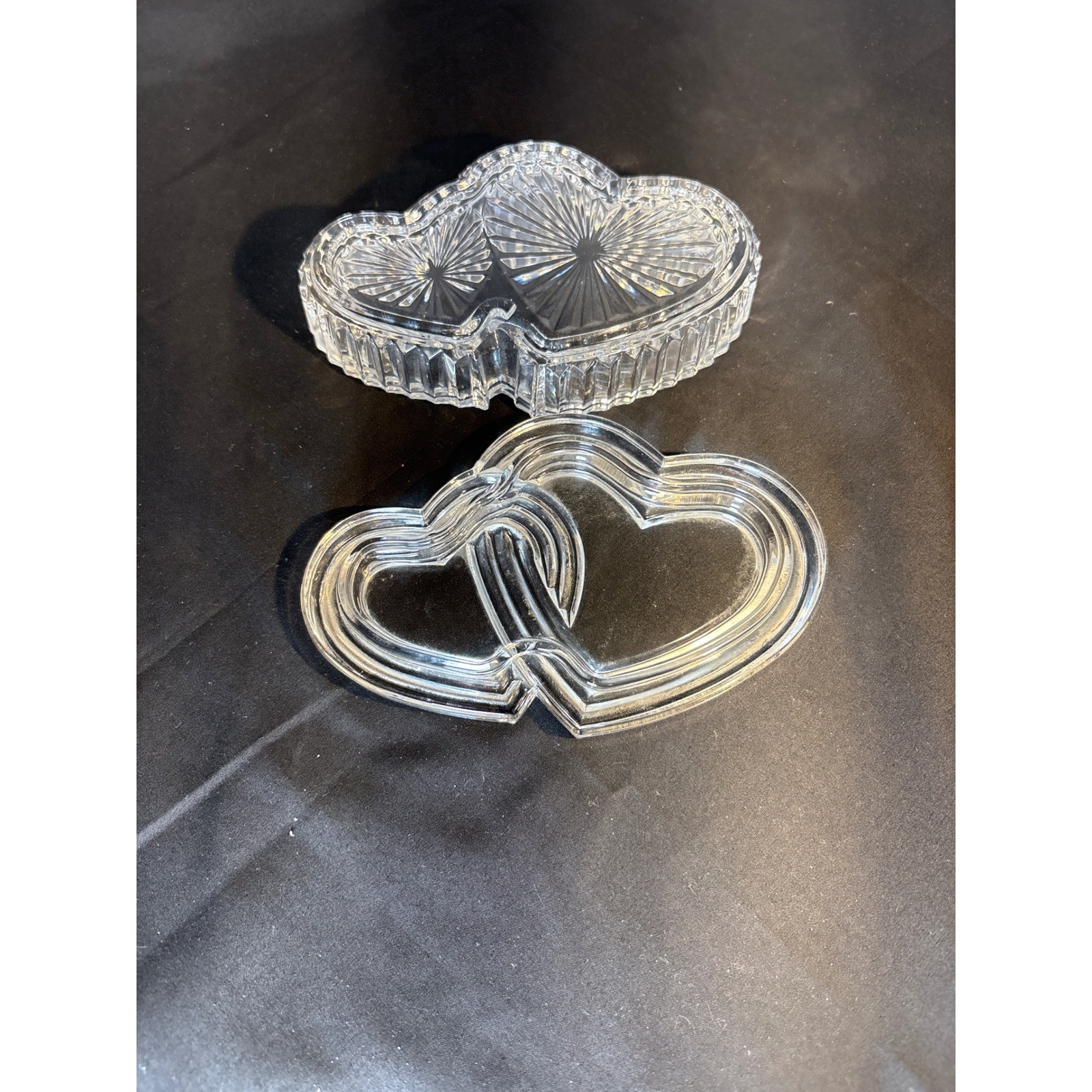 Crystal Double Heart Trinket Dish with Lid Ring Holder Jewelry Box