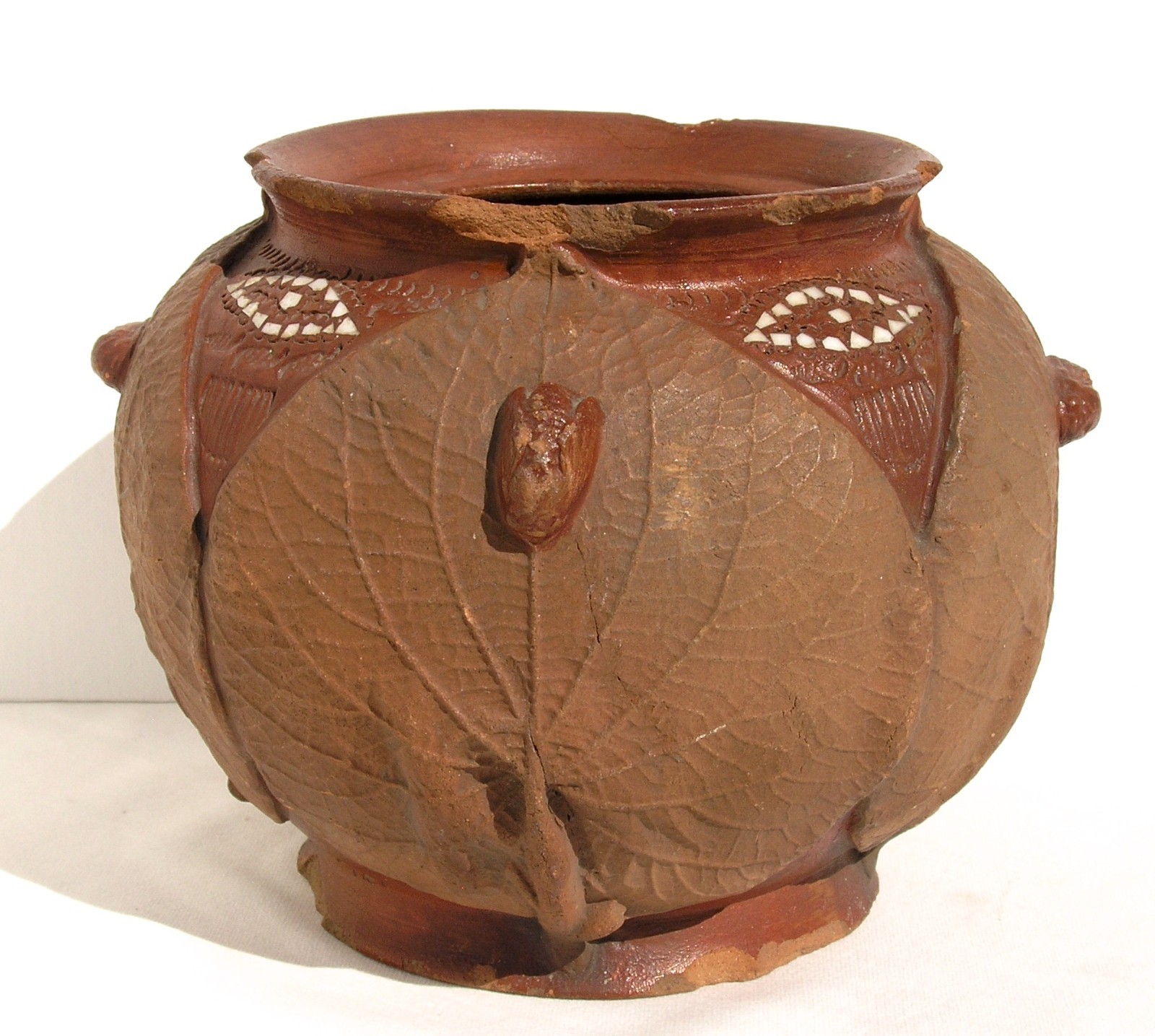 Vintage La Verita Face Planter Pot Jardiniere Terracotta Cabbage Leaf Bee Italy