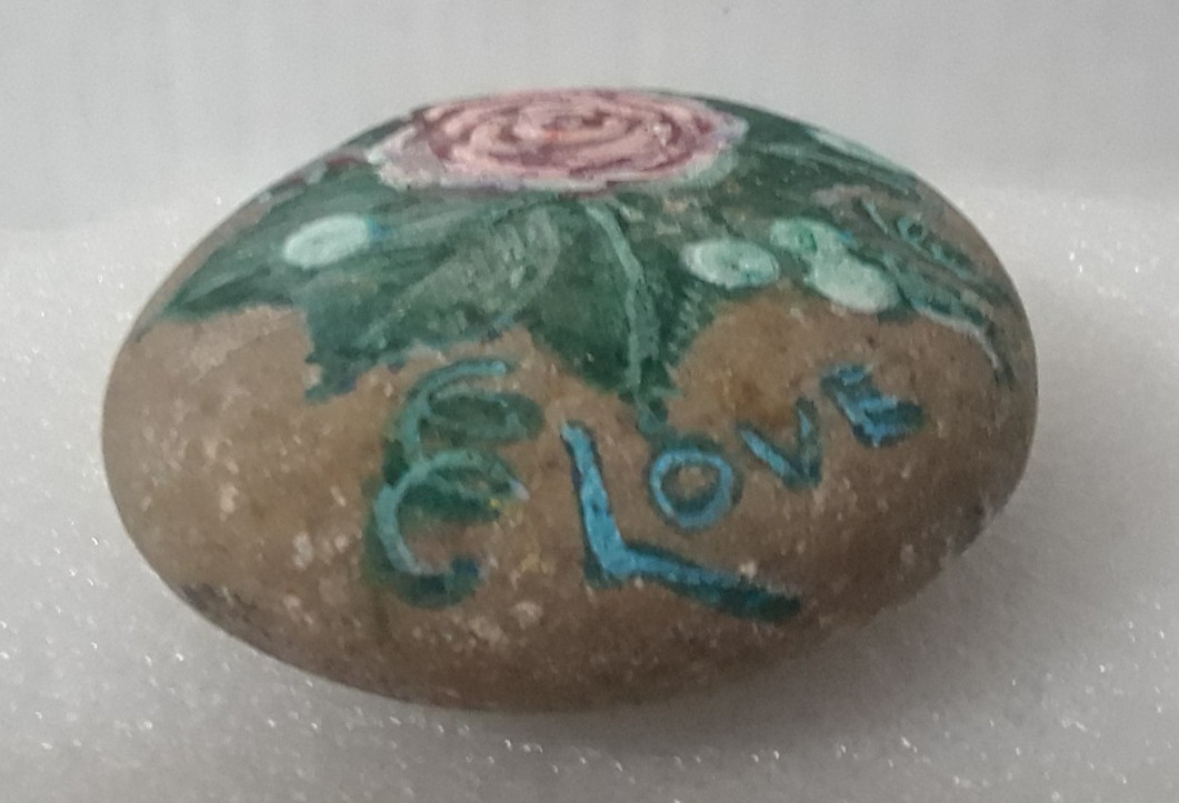 Original Stone Art Rose with Love Hand Painted Rock Art Acrylic Paperweight