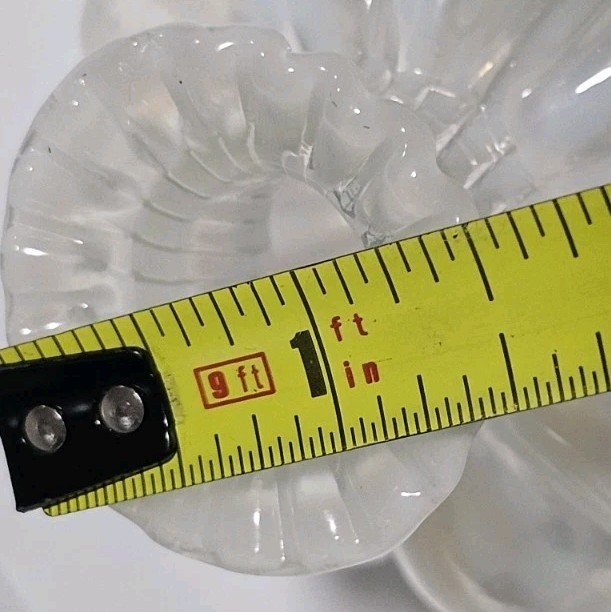 Clear Art Glass Vanity Bud Vase Ruffle Top White Stripes Accents Melon Shape