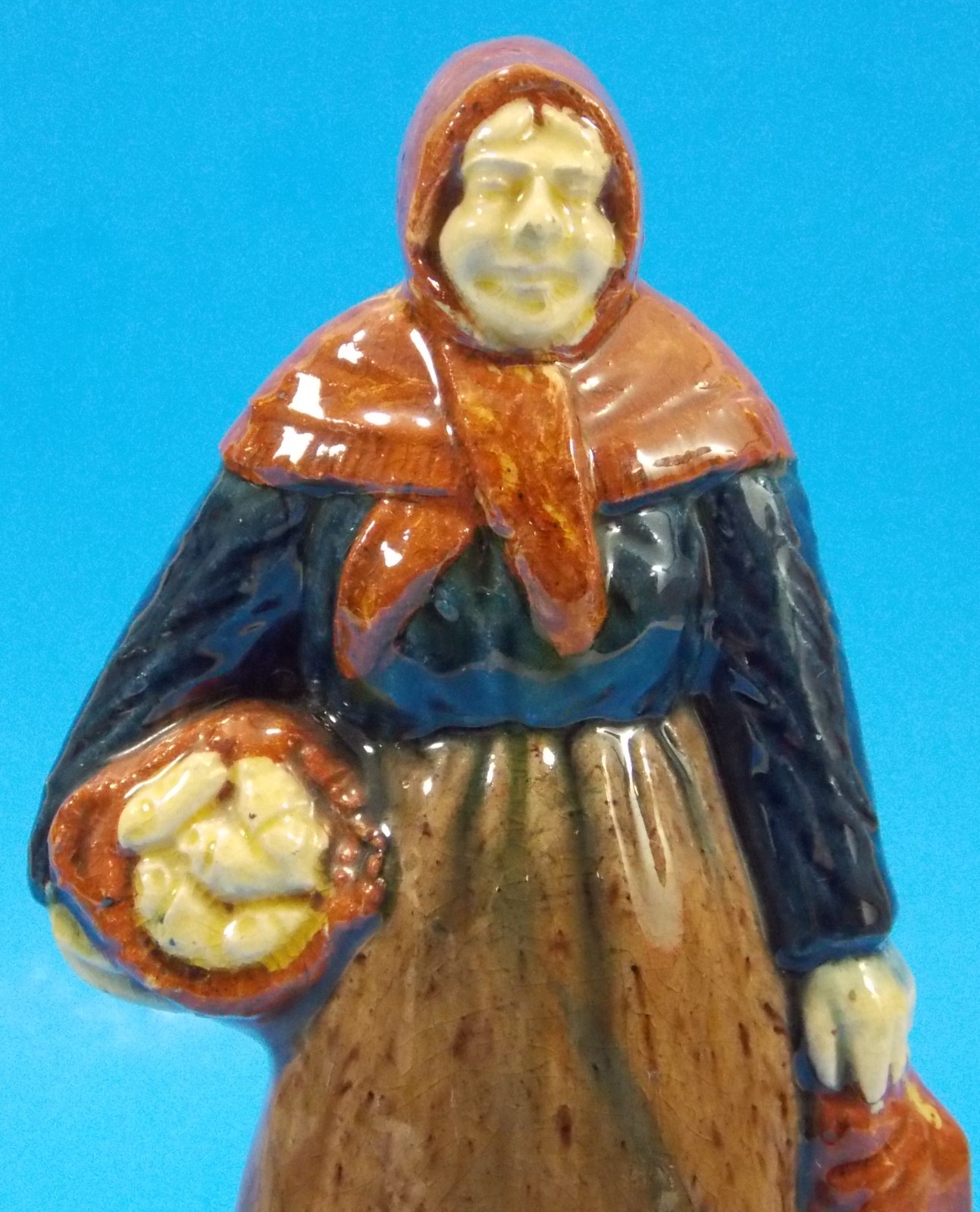 Vintage Continental Majolica Pottery Fisherman & Wife Figures Marked 6 1/2″