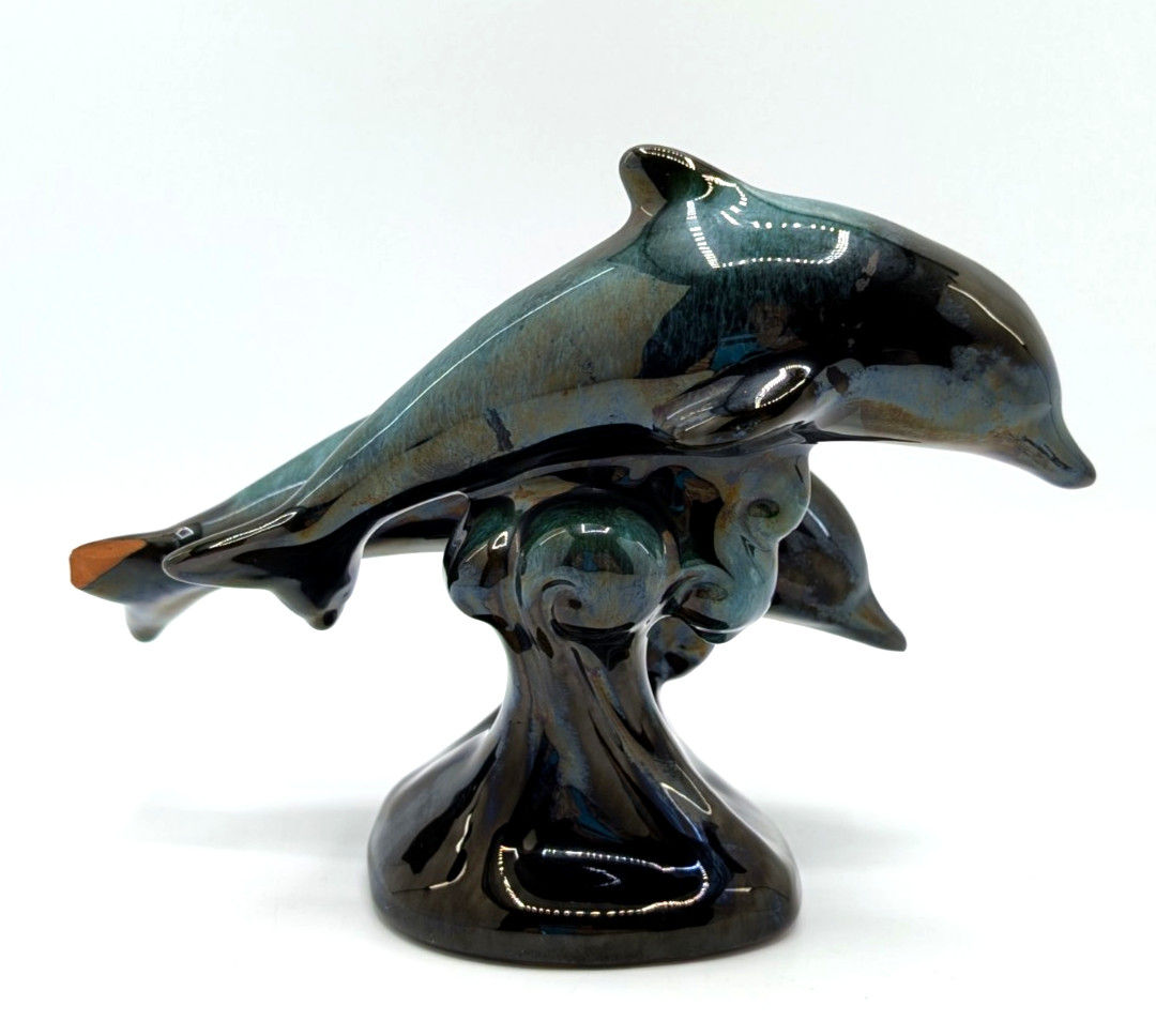 Blue Mountain Pottery Dolphins Jumping Through Waves SOLD AS IS Ocean Nature