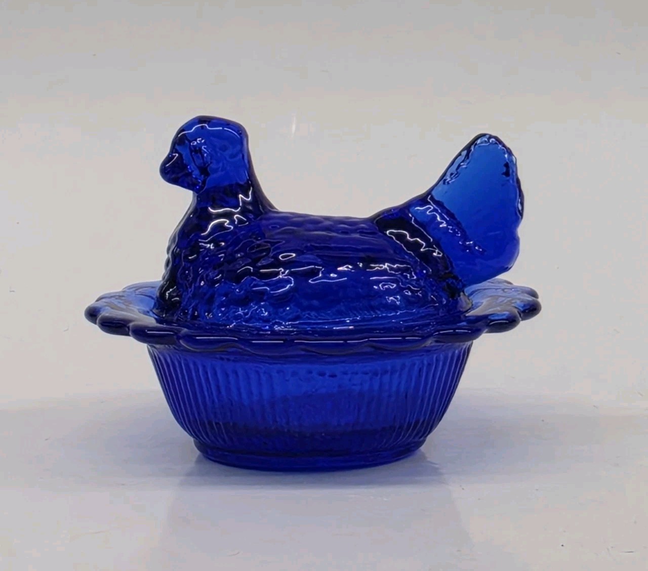 Mosser Miniature Mini Cobalt Blue Hen On Nest Chick Chicken Salt