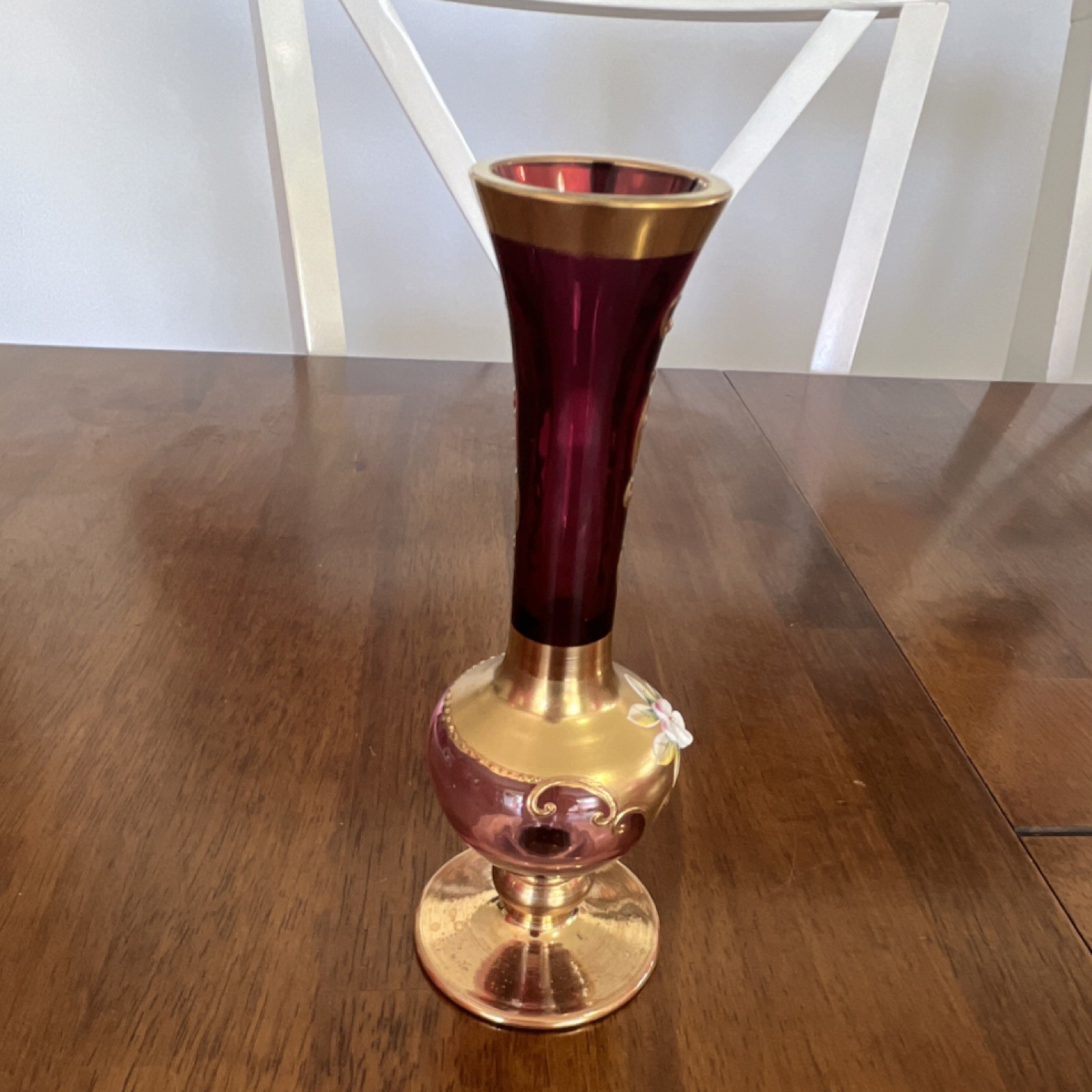 Bohemian Gold Purple Glass Vase Floral Pattern Flower Petals Decorative Accent