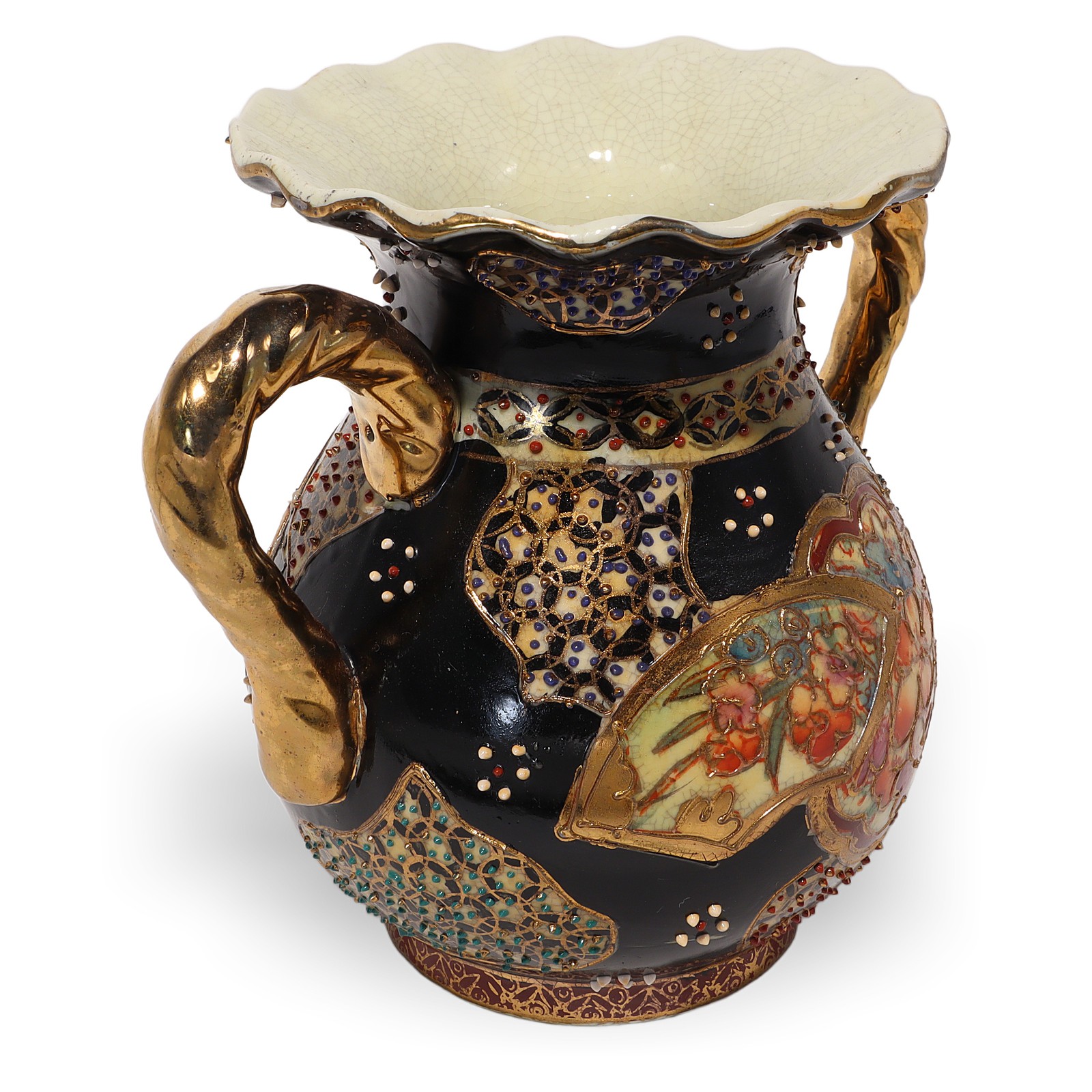 Japanese Satsuma Ware Vase – Meiji Era Pottery – Gold Detailing
