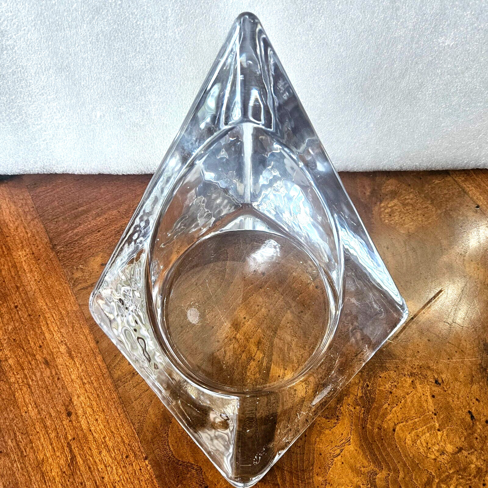 Vintage Nybro 5″ Tall Art Glass Ice Pyramid Candle Holder/Tord Kjellstrom/Sweden