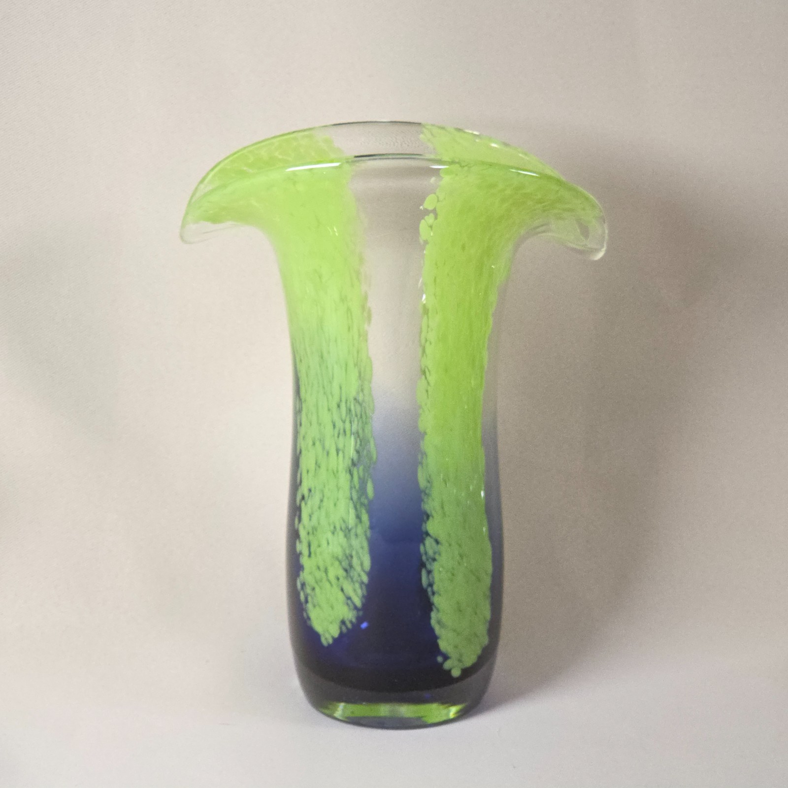 Murano Style Art Glass Vase Blue Green Speckled Flared Rim Console Home Decor