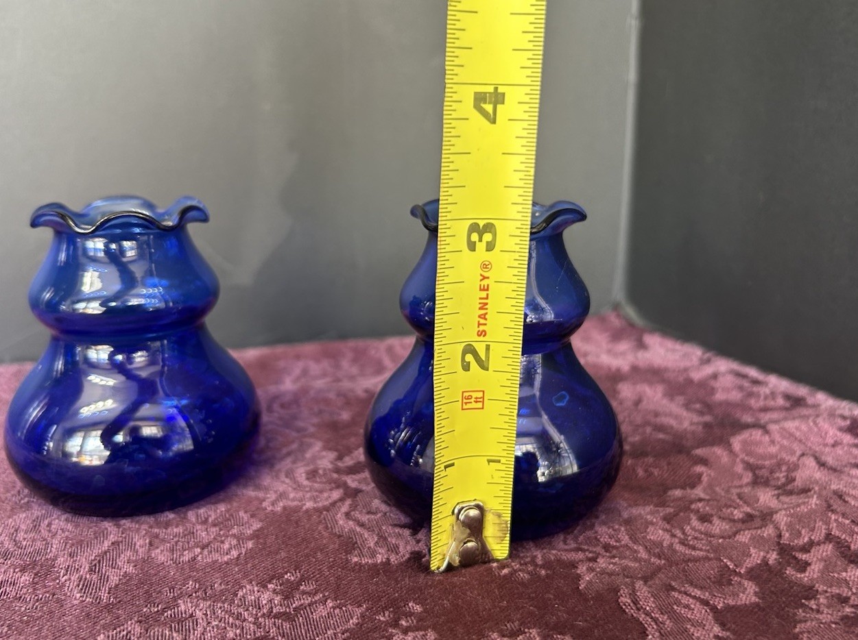Vintage Cobalt Blue Sapphire Glass Vases/candle holders 3” Tall set of 2