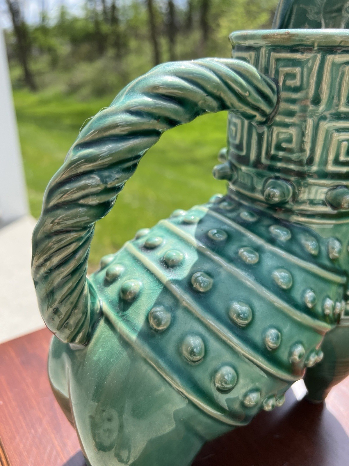 MCM Alvino Bagni Style Italian Art Pottery Pitcher Zoomorphic Hobnail Etruscan