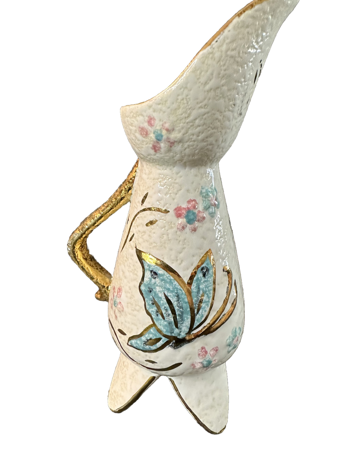 VINTAGE 1950’S USA POTTERY BUD VASE GOLD BUTTERFLY DESIGN 6 1/2 In Tall 4 Long
