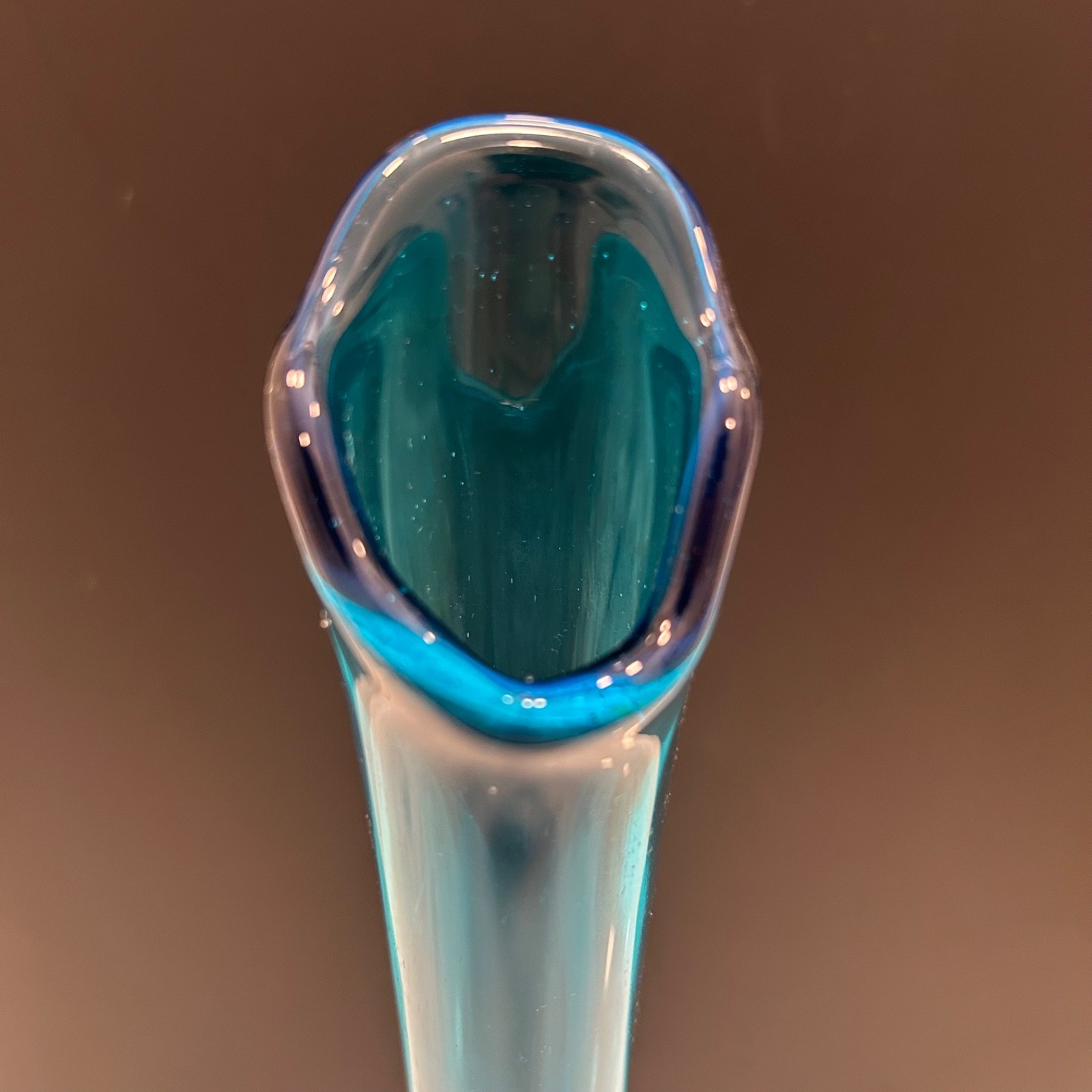 Vintage LE Smith Peacock Blue Swung Glass Footed Pedestal Ribbed Vase 18″!