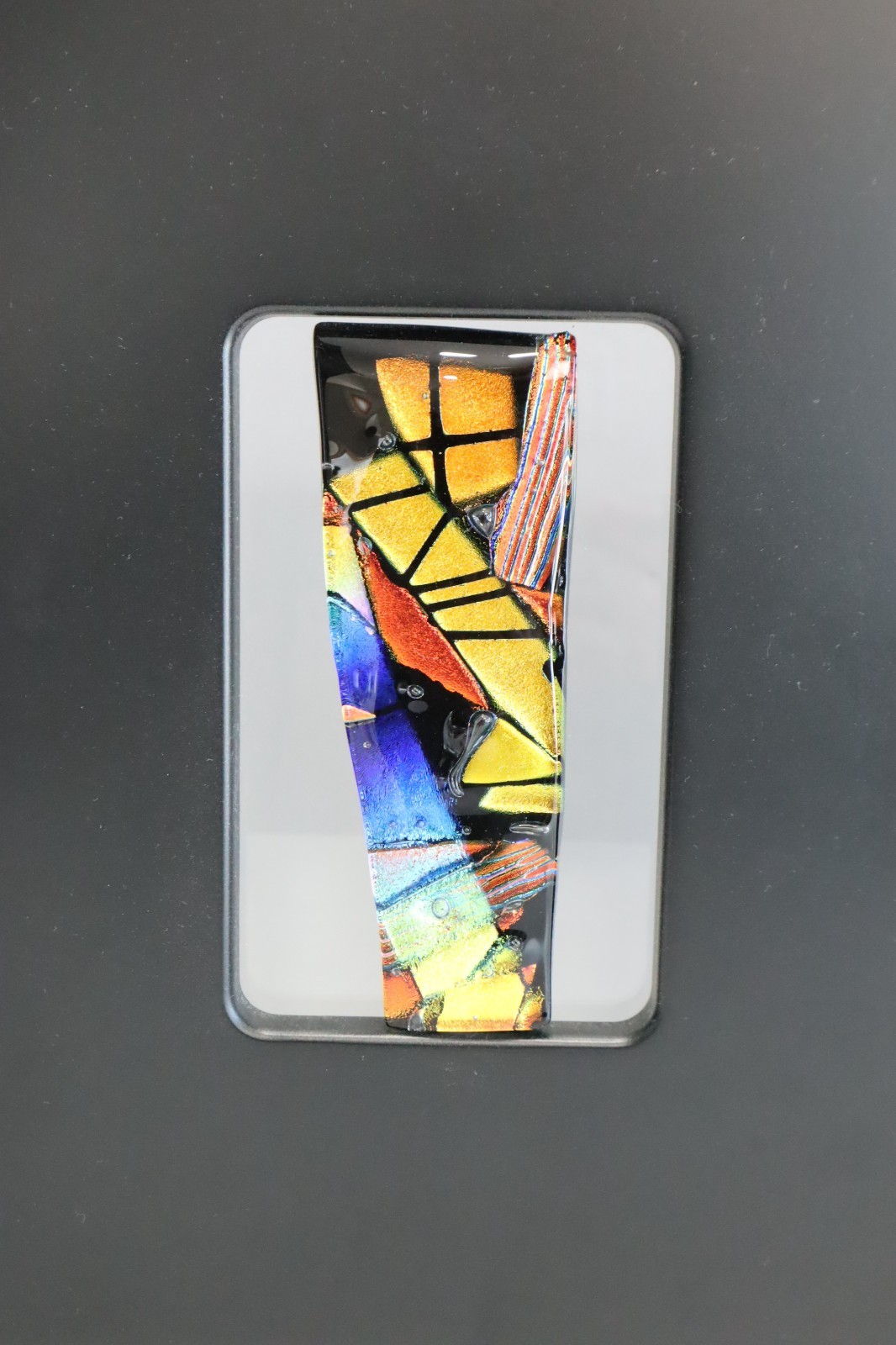 PAIR Signed Jasmine B Fused Dichroic Glass Abstract Wall Art Panels Modern Pair