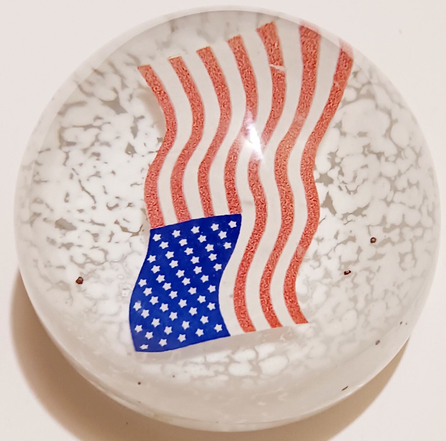 Vintage American Studio Art Glass American Flag Paperweight (CHIP)