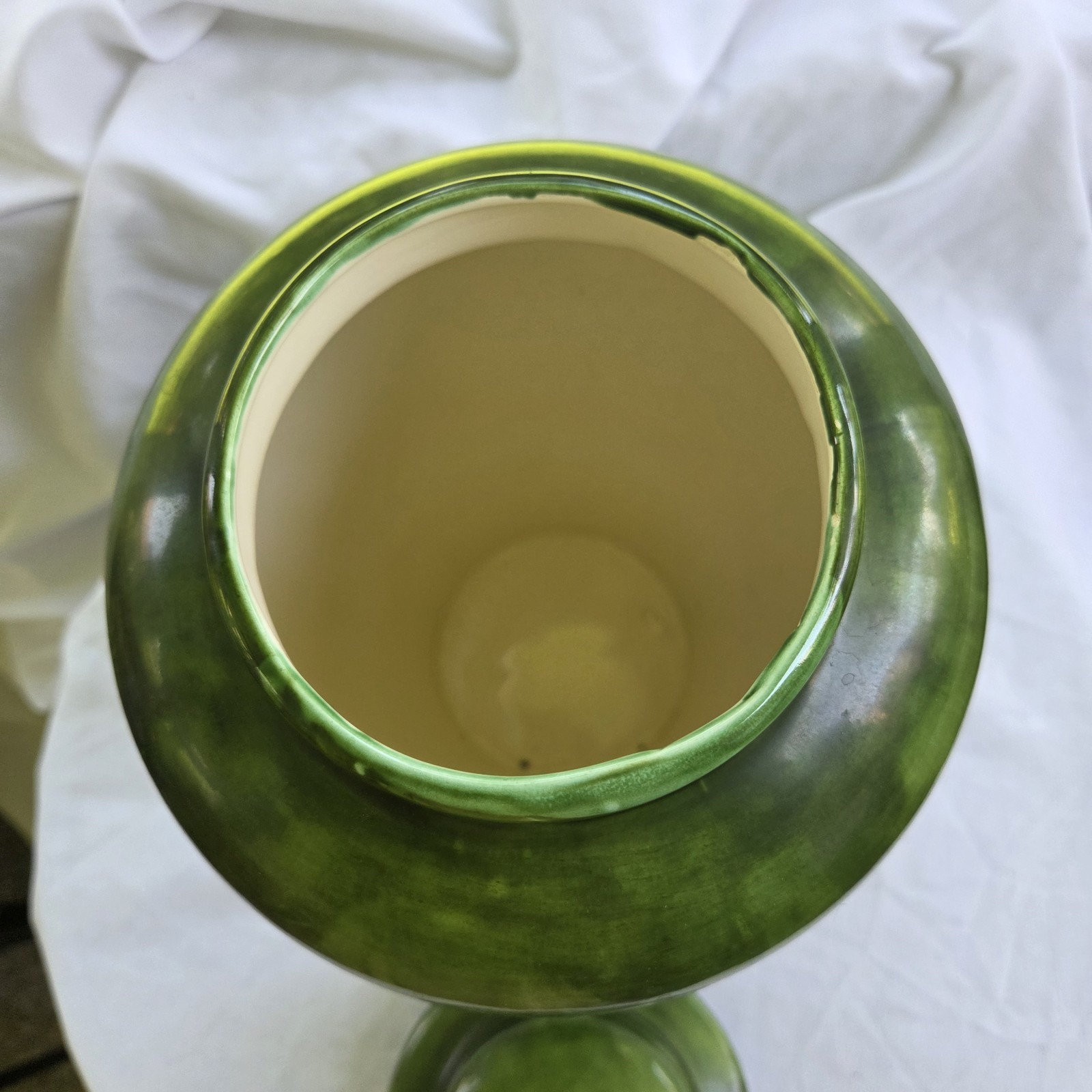 Handmade Studio Pottery Green Lidded Ginger Jar Urn Vase 15″ Tall Signed 1976