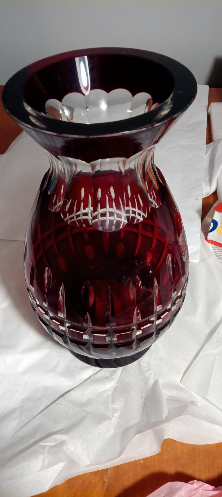 Czech Vintage 10 1/2 Inch Ruby Red Cut To Clear Crystal Bohemian Vase MCM Read