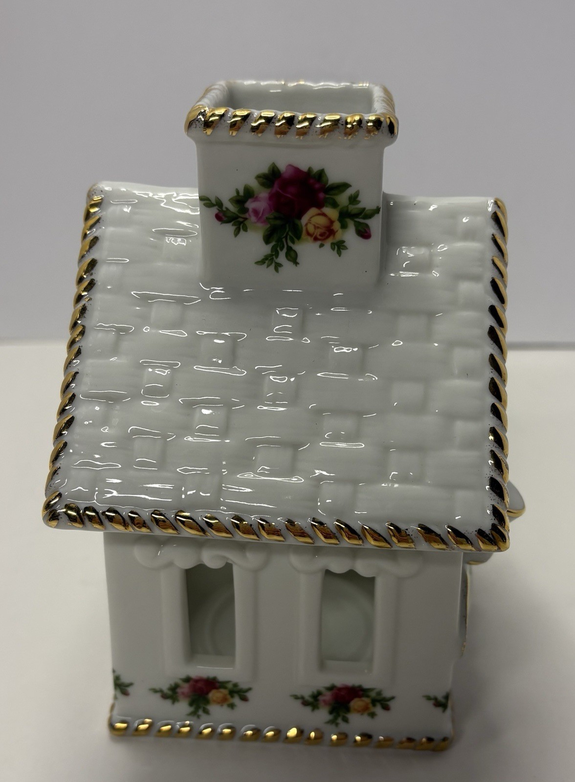 Royal Albert Old Country Roses Basketweave Cottage Votive Candle House 2 Pieces