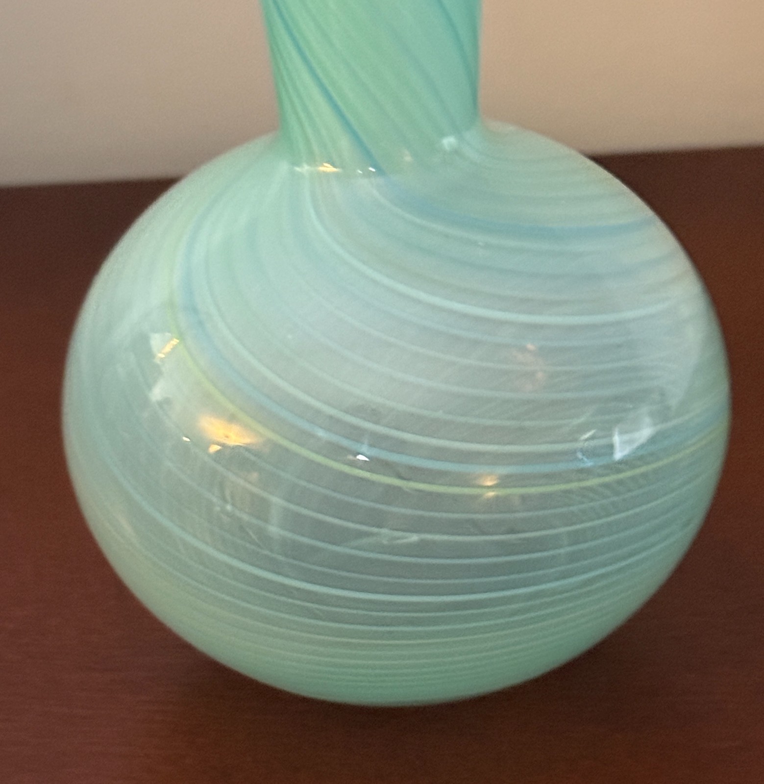 Dansk International 1970 Mezza Filigrana Turquoise Mint Swirl Art Glass Bud Vase