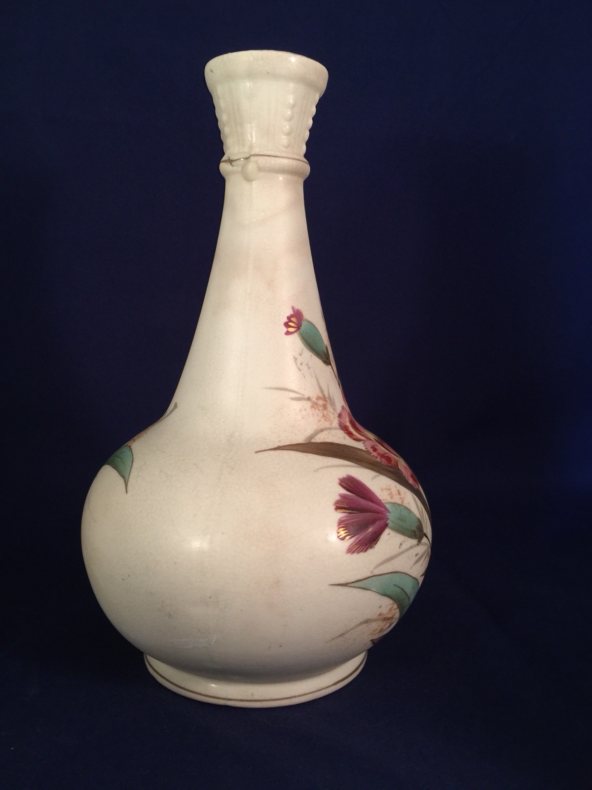 Hand painted AH Austria Vase White Floral Wild Flowers Ceramic Signed Studio Art