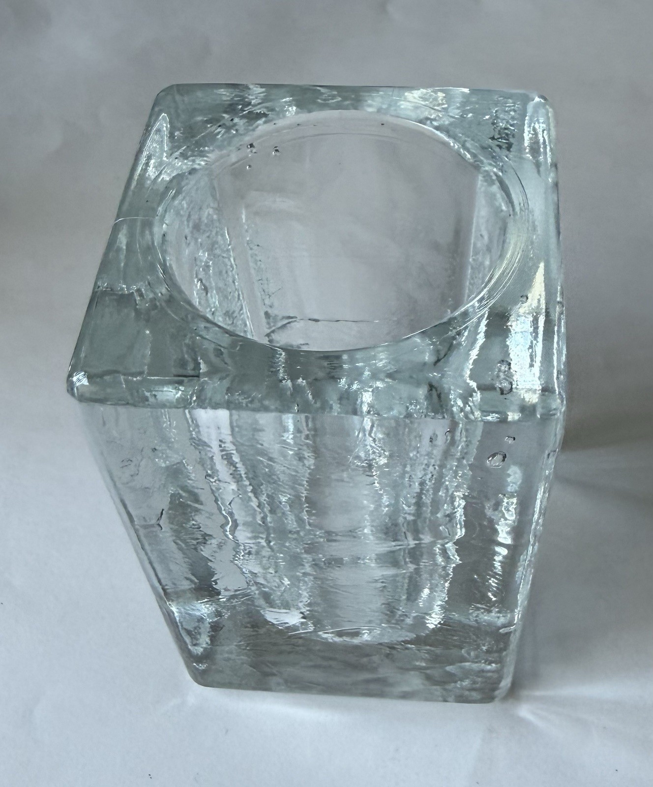 Handmade Icehotel Glass Block Candle (votive) Holder Art Glass 3-7/8th”
