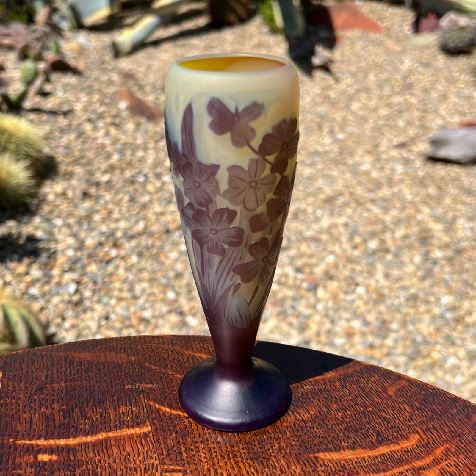 GALLÉ FRENCH ART NOUVEAU CAMEO GLASS VASE PURPLE FLORAL ANTIQUE 5 7/8″ FRANCE